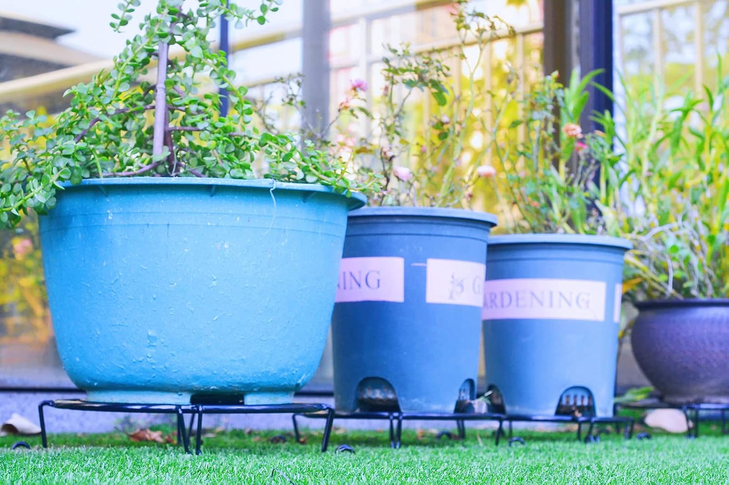 2 packs 12" Black Metal Plant Stands Heavy Duty Plants Holder Outdoor Indoor, Round Wrought Iron Sturdy Flower Planter Pot Stand, Corner Gardening Inside Potted Plant Risers - 12Inches