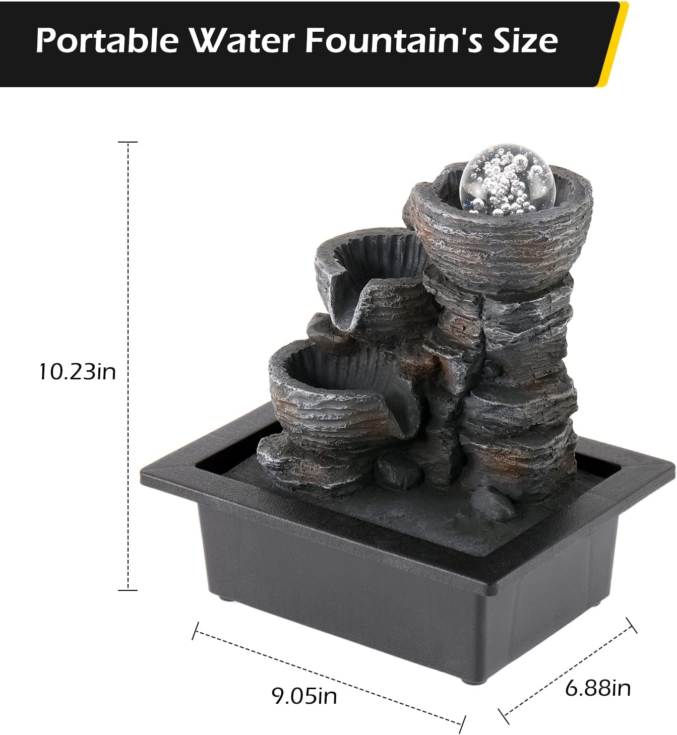 Dyna-Living Water Fountains Indoor Tabletop Fountain with Pump Waterfall Fountain Indoor Coloured LED Lights Desk Water Fountains for Home Office Decor Style 1