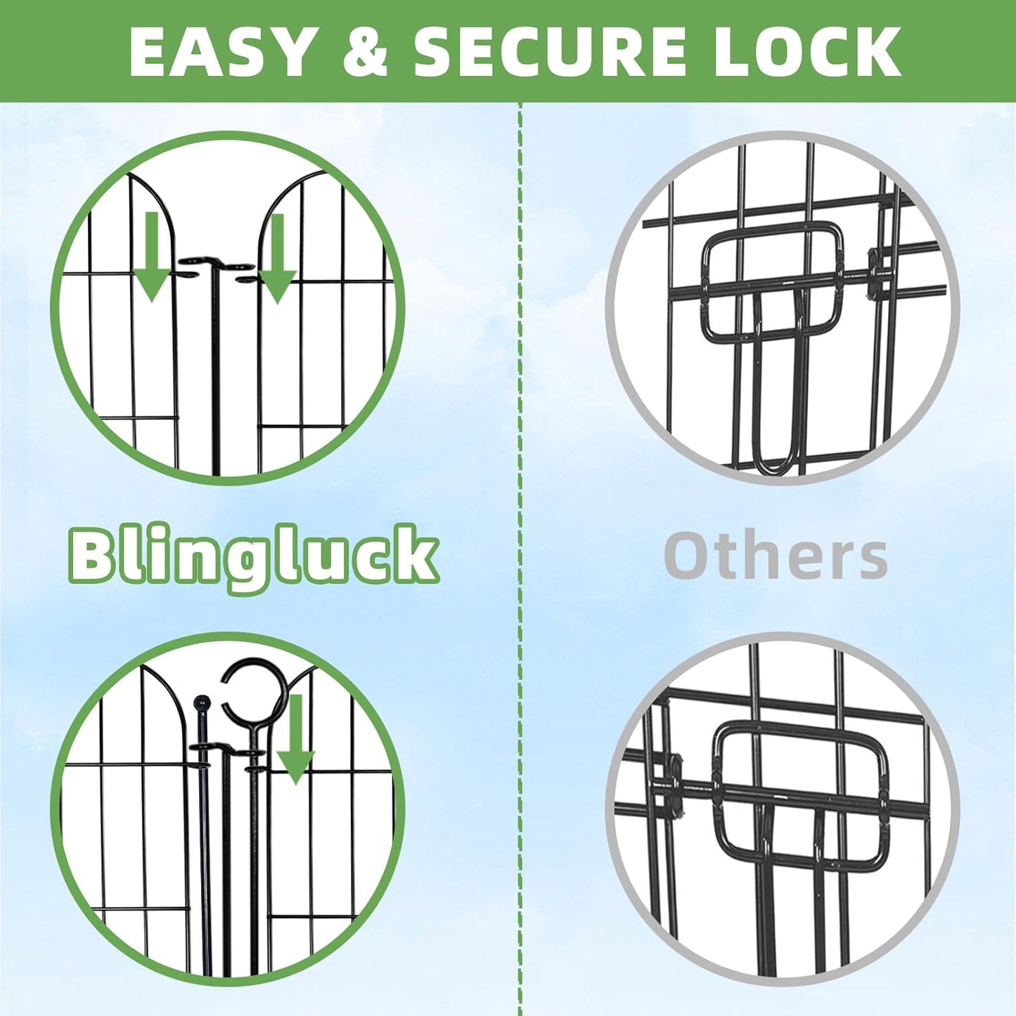 5 Panels No Dig Decorative Outdoor Garden Fence with Gate, 24 in(H) x 10 ft(L) Rustproof Metal Wire Panel Border for Yard & Patio Decor, Temporary Animal Barrier Fencing for Dog and Small Pets