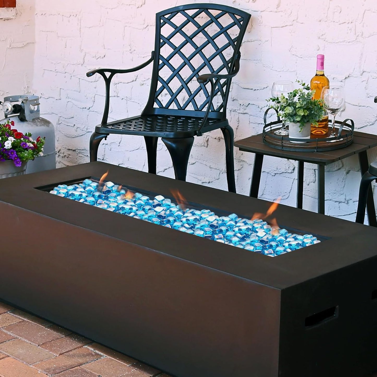 Fire Glass Cube, Firepit Rocks Square for Indoor or Outdoor, Gas or Propane Fire Pit or Fireplace, Heat Resistant, No Poping or Breaking, Tempered Glass Bead, Caribbean Blue, 10lb