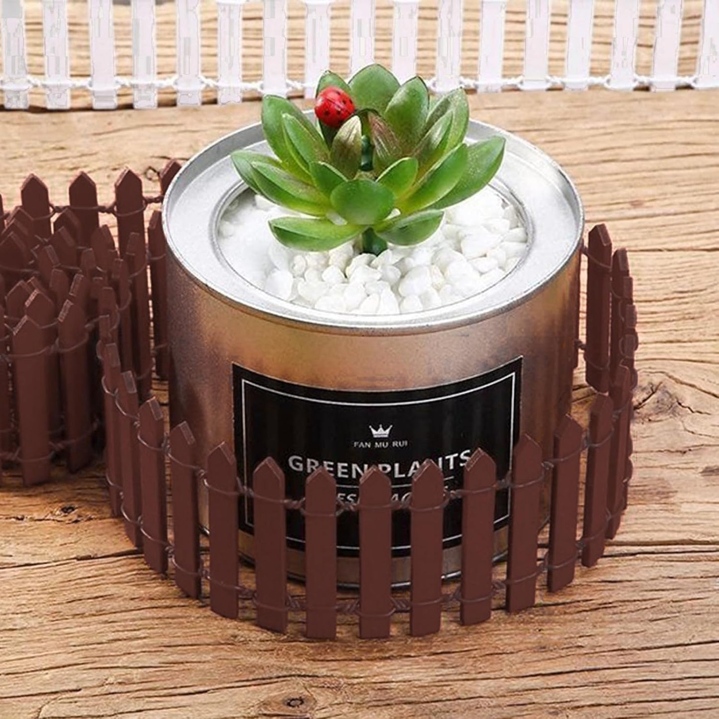 35 Inches Mini Fairy Garden Fence DIY Small Wood Decorative Picket Fence Micro Landscape Miniature Ornaments for Dollhouse, Crafts, Diorama Project, Plant Pot (Brown(2 PCS))