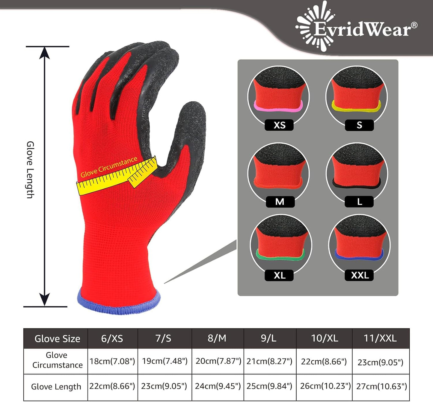 Evridwear Crinkle Latex Rubber Hand Coated Safety Work Gloves for Men Women General Multi Use Construction Warehouse Gardening Assembly Landscaping (XS-Size) Red 120 Pairs Pack