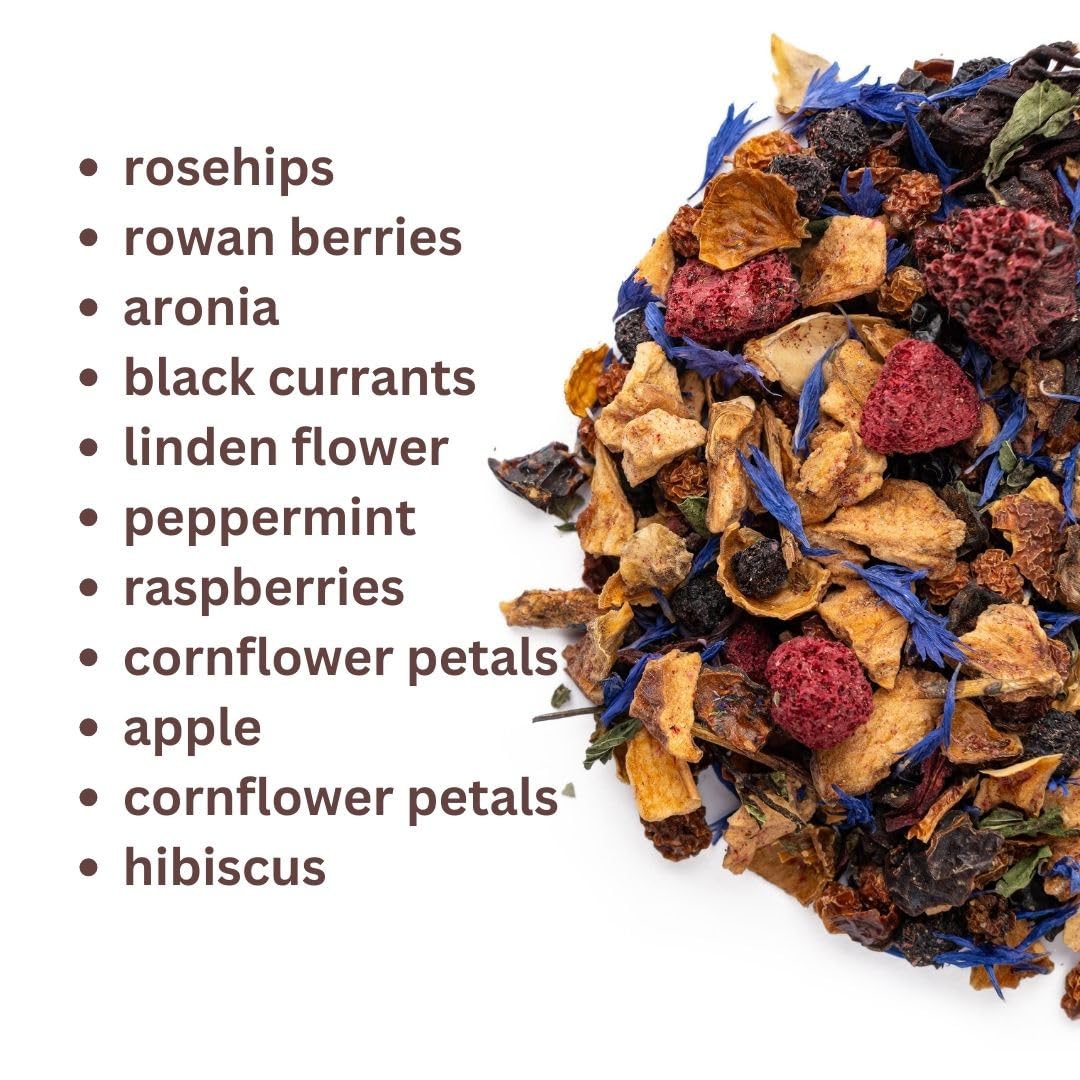 Loose Leaf Tea No Caffeine with Raspberry, Cornflower, Rosehip & Hibiscus (4oz.) โ Fruit Tea Summer Herbal Infusion with Wild Berries