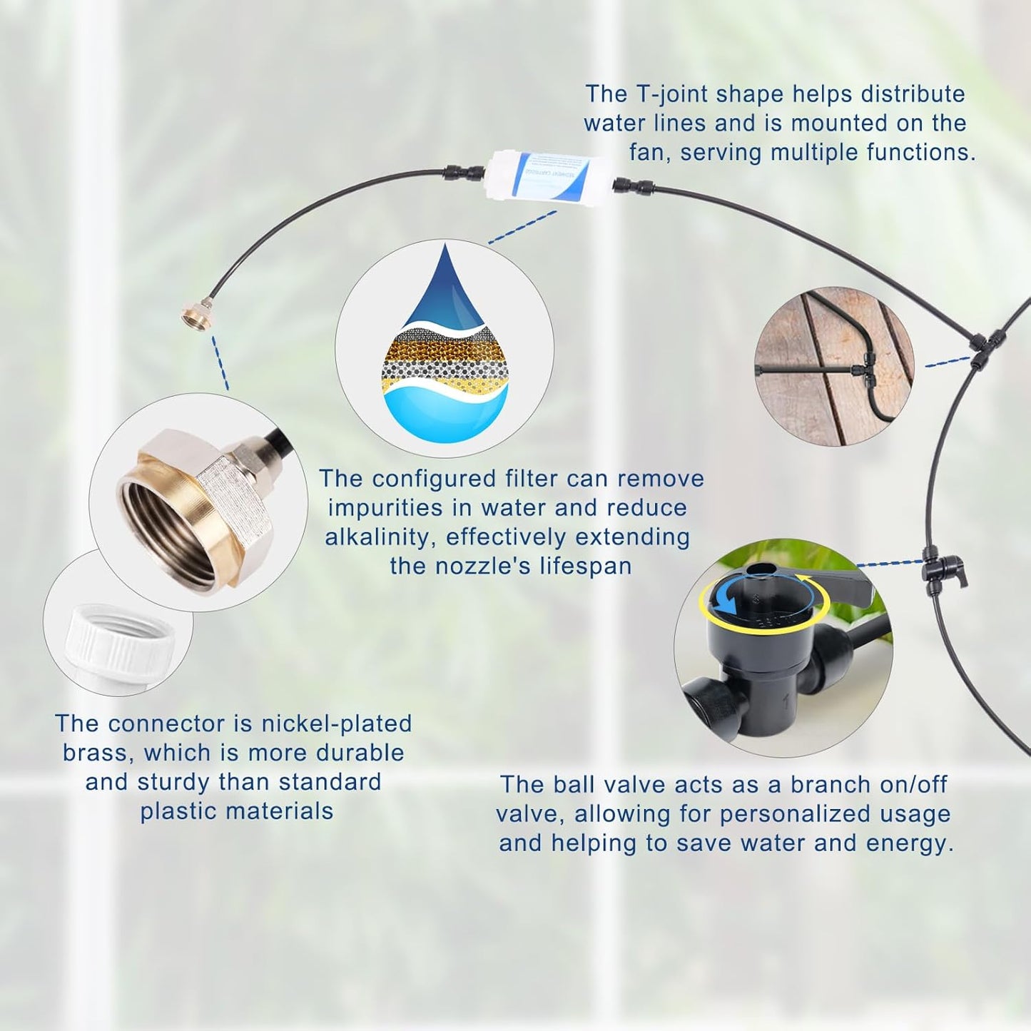 Misters for Outside Patio, 88ft Misting Line + Filter + 37 Brass Misting Nozzles +Brass Adapter(3/4") Misting System for Garden, Greenhouse, Trampoline and Chicken Coop