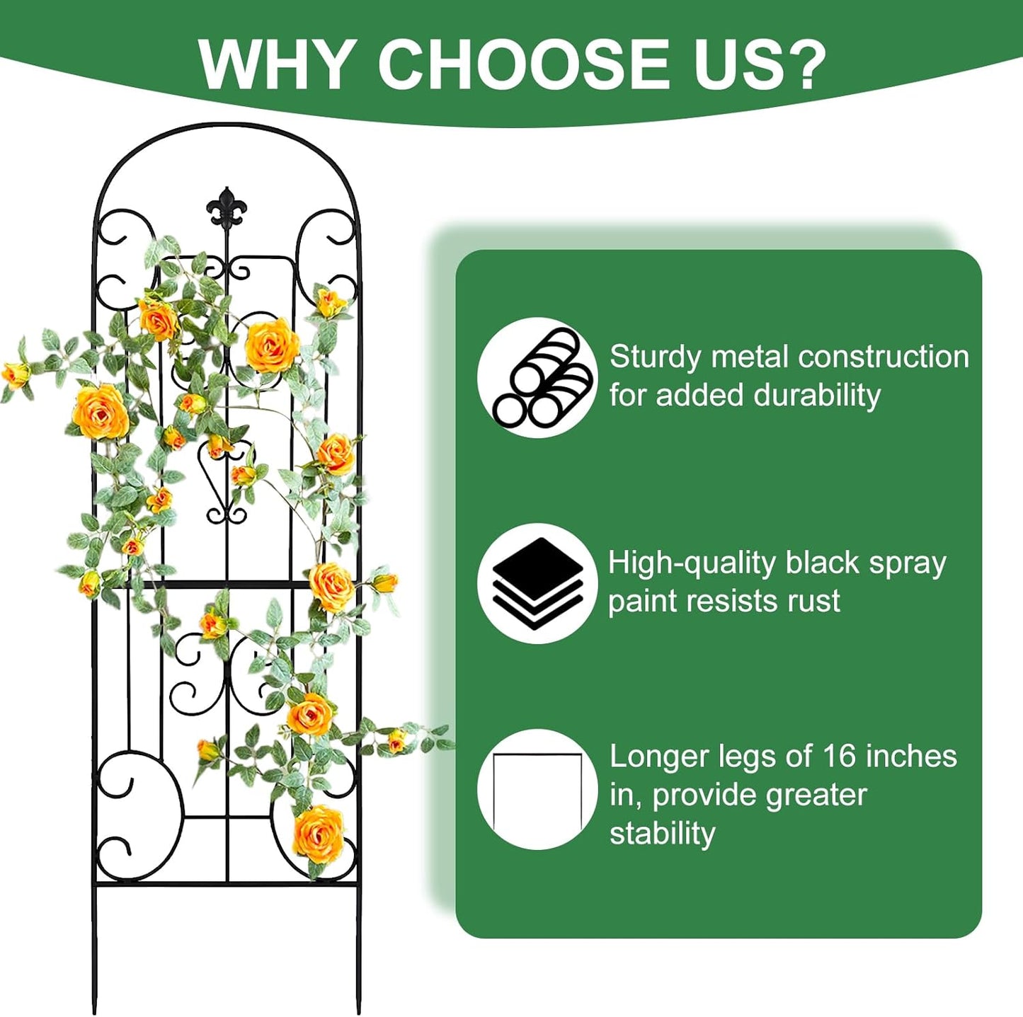 Black Metal Garden Trellis - 70"X18" Decorative Flower Trellis with Powder Coating for Climbing Plants, Rose, Vegetable Support (4, Pattern-C)