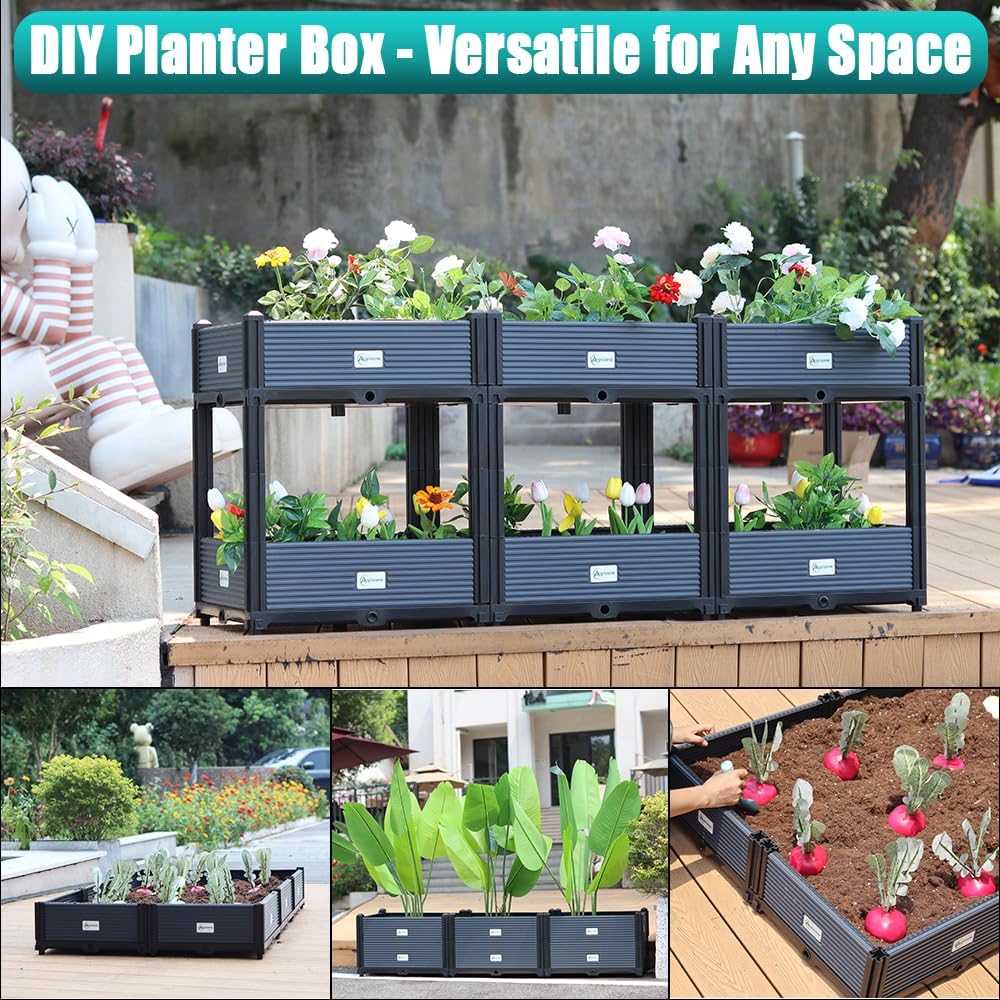 Indoor & Outdoor 2-Tier Stackable Garden Bed – Drainage Planter Box, Thickened for Enhanced Load-Bearing, Great for Veggies, Herbs, Flowers & Entryway Decor(Triple Row)