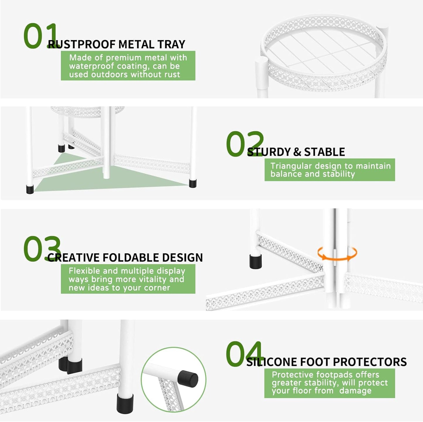 iDavosic.ly Plant Stand Indoor Outdoor, 5 Tier Corner Metal Flower Display Holder Shelf, Folding Tall Orchid Rack for Patio Balcony Porch Garden Living Room House, Wrought Iron - White