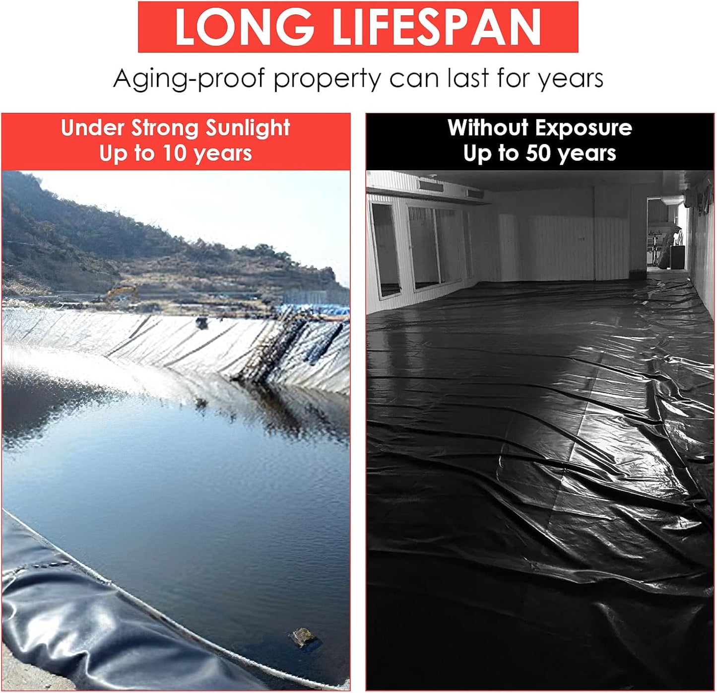 10x10 Ft Pond Liner, 45 Mil Thickness, Pliable & Durable Epdm Material, Easy Cutting & Uv Resistant, for Fish or Koi, Features, Waterfall Base, Fountains and Water Gardens