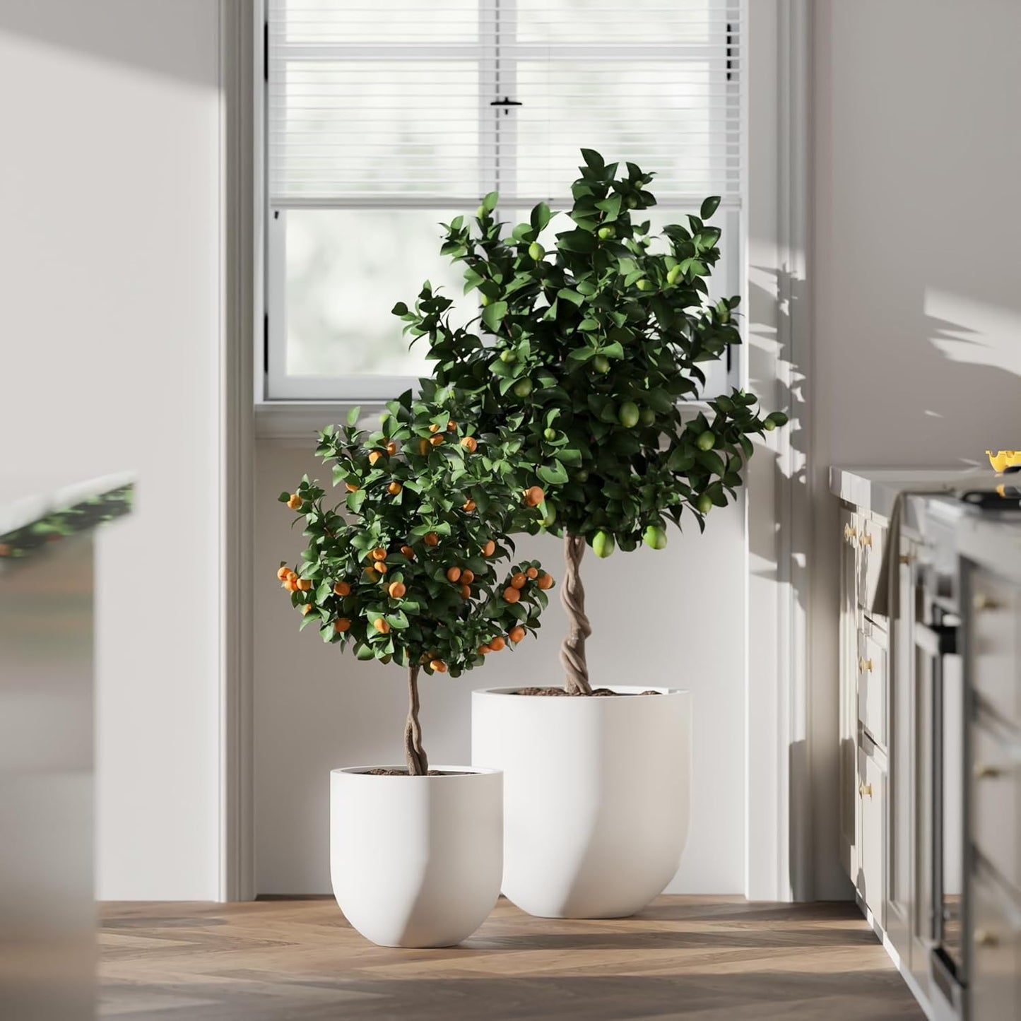 DTY Signature Mount Antero Lightweight and Durable Modern Fiberstone Bullet Shaped Planter Indoor & Outdoor Drainage Hole & Rubber Plug Weather Resistant, 12" H x 12" Dia, 10.2" Opening - Small, White