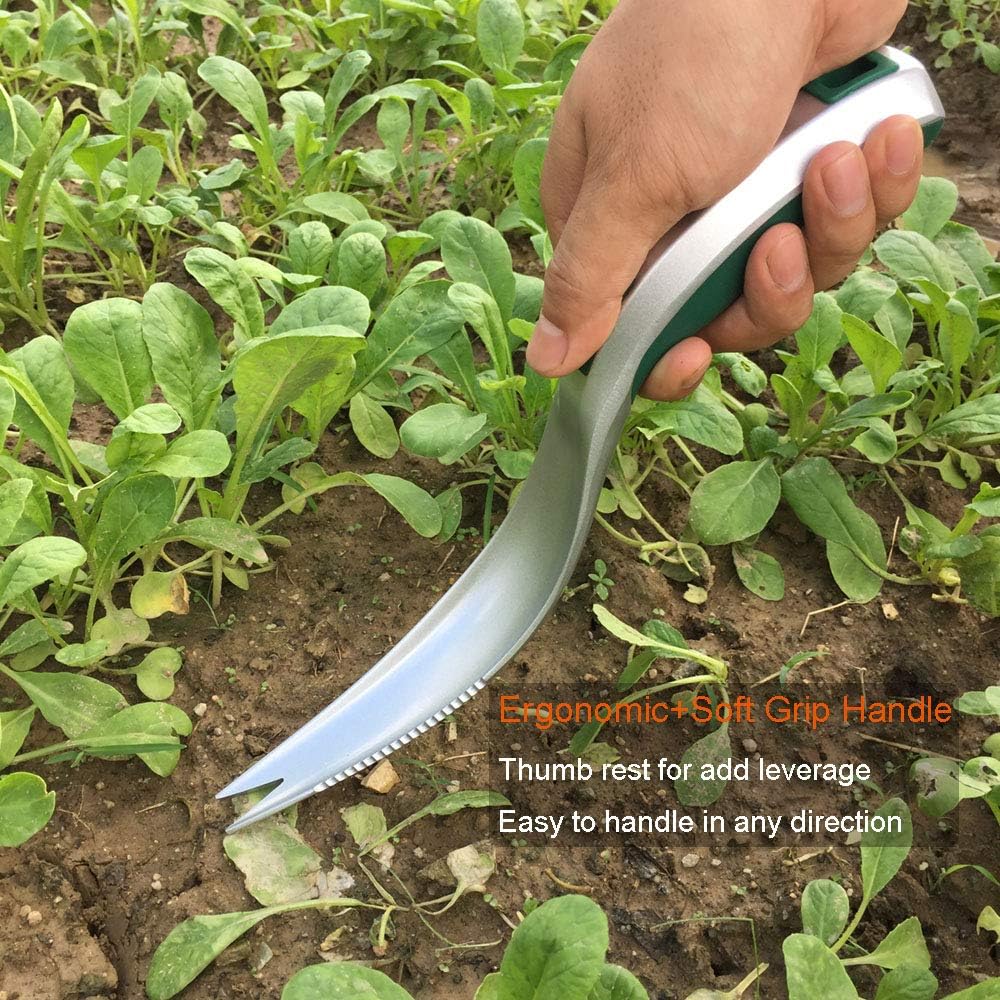 One-Piece Aluminum Gardening Weed Tools, Hand Garden Weeder Tool, Ergonomic Handle Best Weeding Tool, Weed Pull Tool with Serrated Edge, Grass Removal Tool