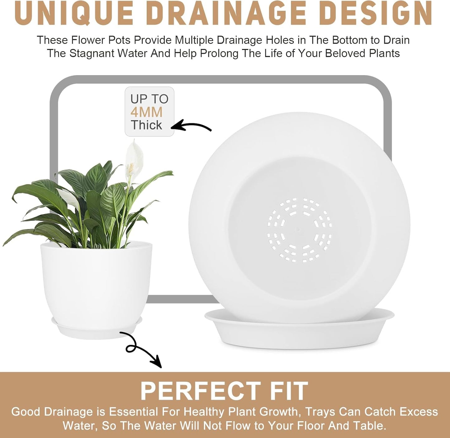 Plant Pots 12/10/9 inch Set of 3, Flower Pots with Multi Mesh Drainage Holes, Large Planters for Indoor Outdoor Garden Plants and Flowers. (White)