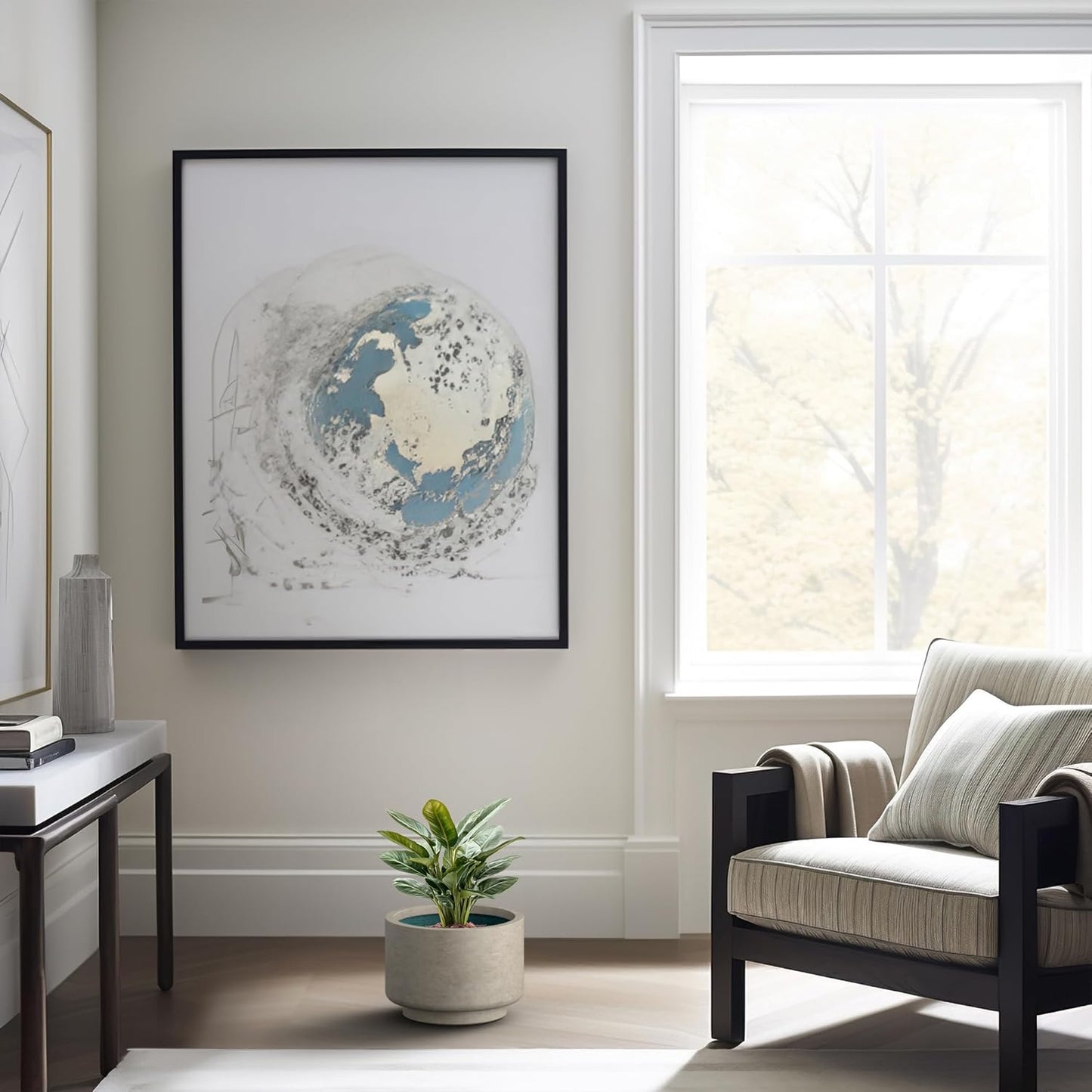 Kante 12.6 Inch Dia Concrete Planter, Round Pedestal Design Garden Pot for Indoor Outdoor Plants, Modern Flower Pot with Drainage Hole, Weathered Concrete Finish with Forest Green Interior