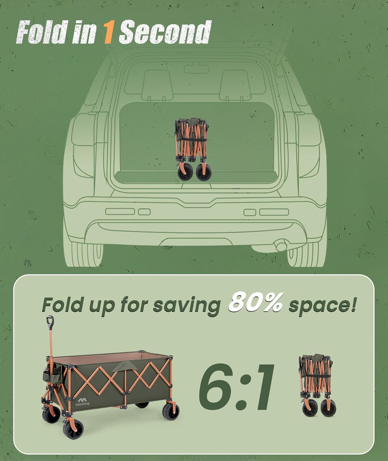 48āL Foldable Wagons Carts Extended, Collapsible Folding Wagon 500lbs Heavy Duty, 320L Large Beach Wagon, Utility Wagon with All Terrain Big Wheels for Sports, Camping, Grocery, Garden, Green