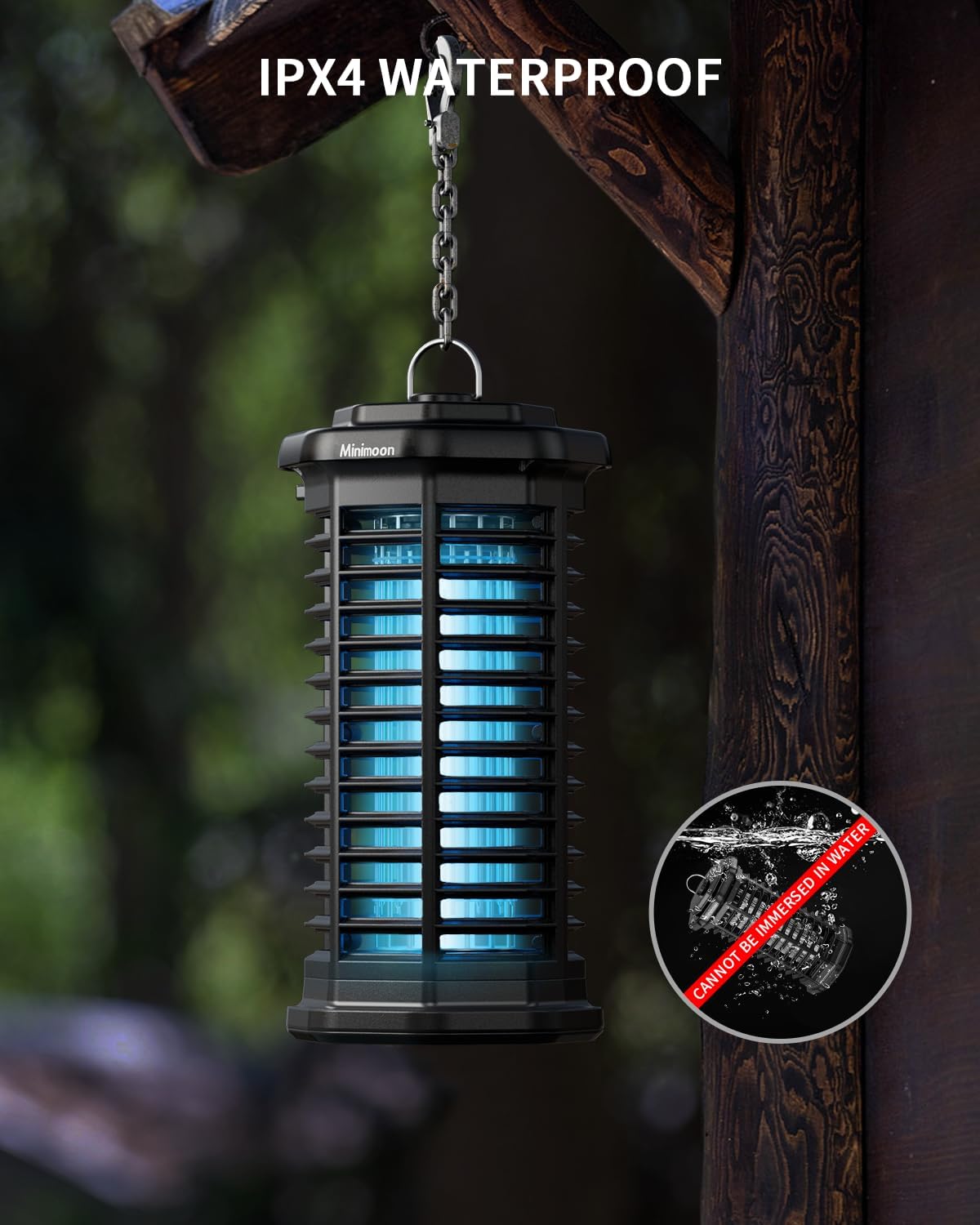 Minimoon Bug Zapper Outdoor 4000V Powerful Electric Mosquito Zapper, 15w Fly Trap Outdoor, IPX4, Corded Fly Zapper for Indoor, Yard, Backyard, Patio, Camping (Black)