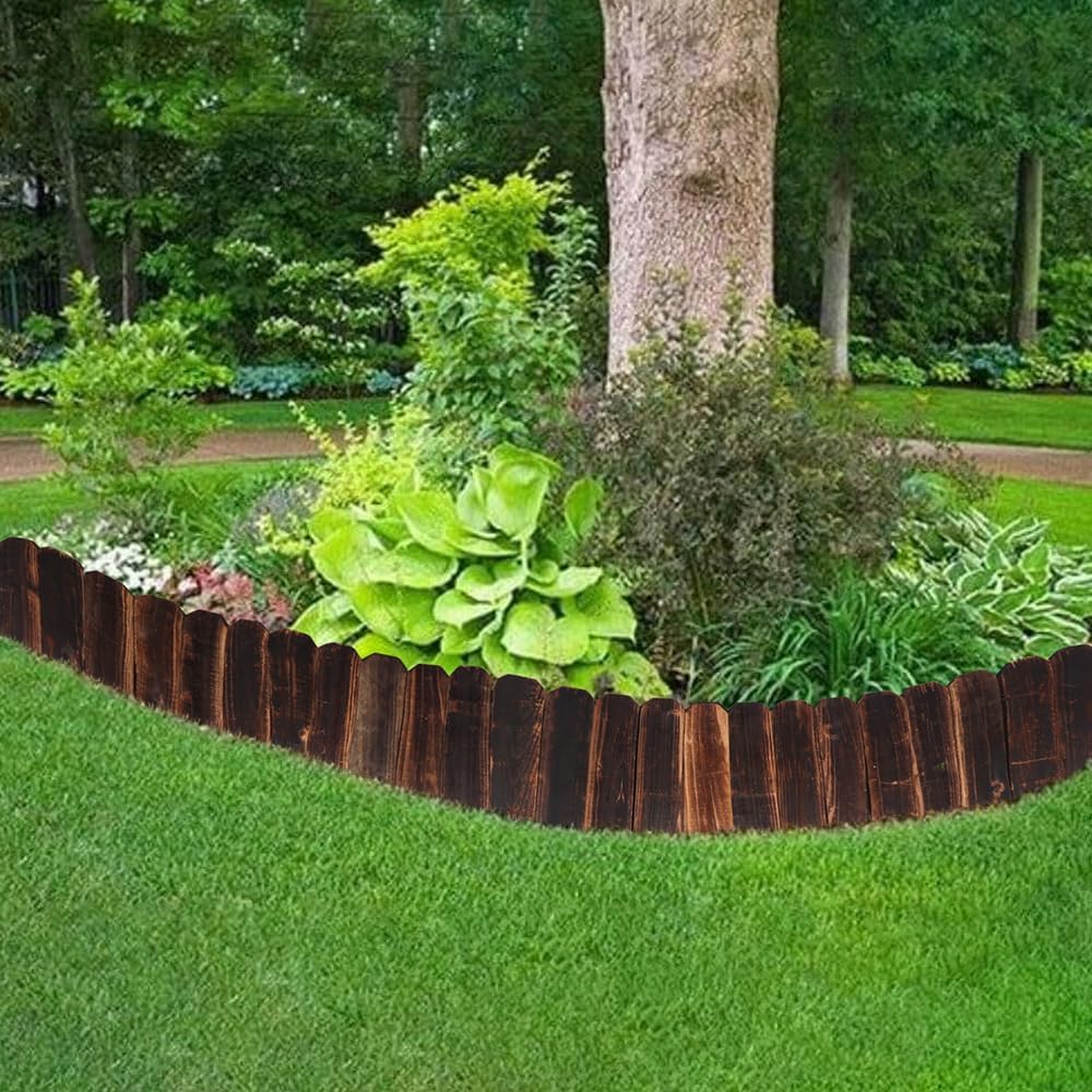 4 Pack Garden Wooden Fence Anti-Corrosive Outdoor Landscape Edging Flexible Decorative Border for Garden Yard Flower Tree Fence - 7.9'' H x 47'' L
