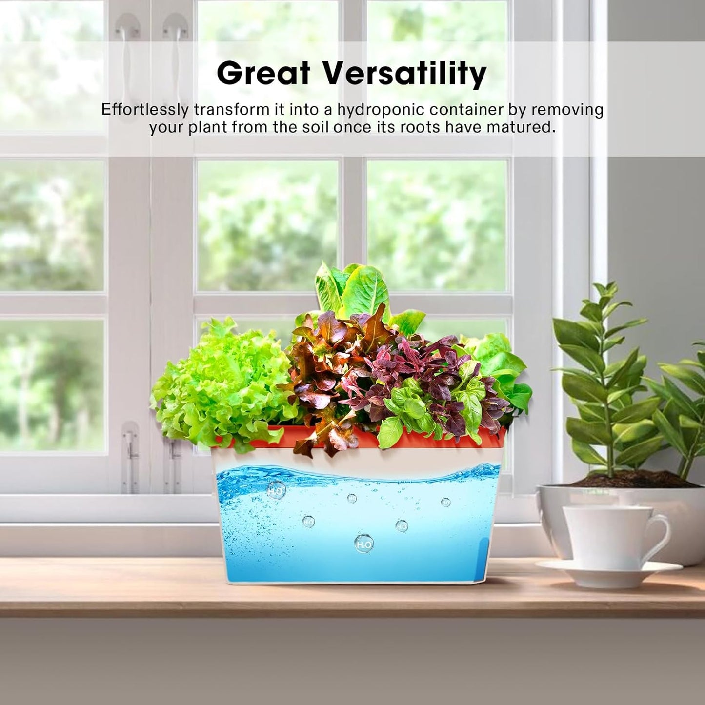 VIVOSUN Self-Watering Planters, 4-Pack 10.5 Inch Compact Rectangular Window Herb Planter Box with 10 PCS Plant Labels, Plant Container for Basil, Flowers, Succulents, Indoor & Outdoor