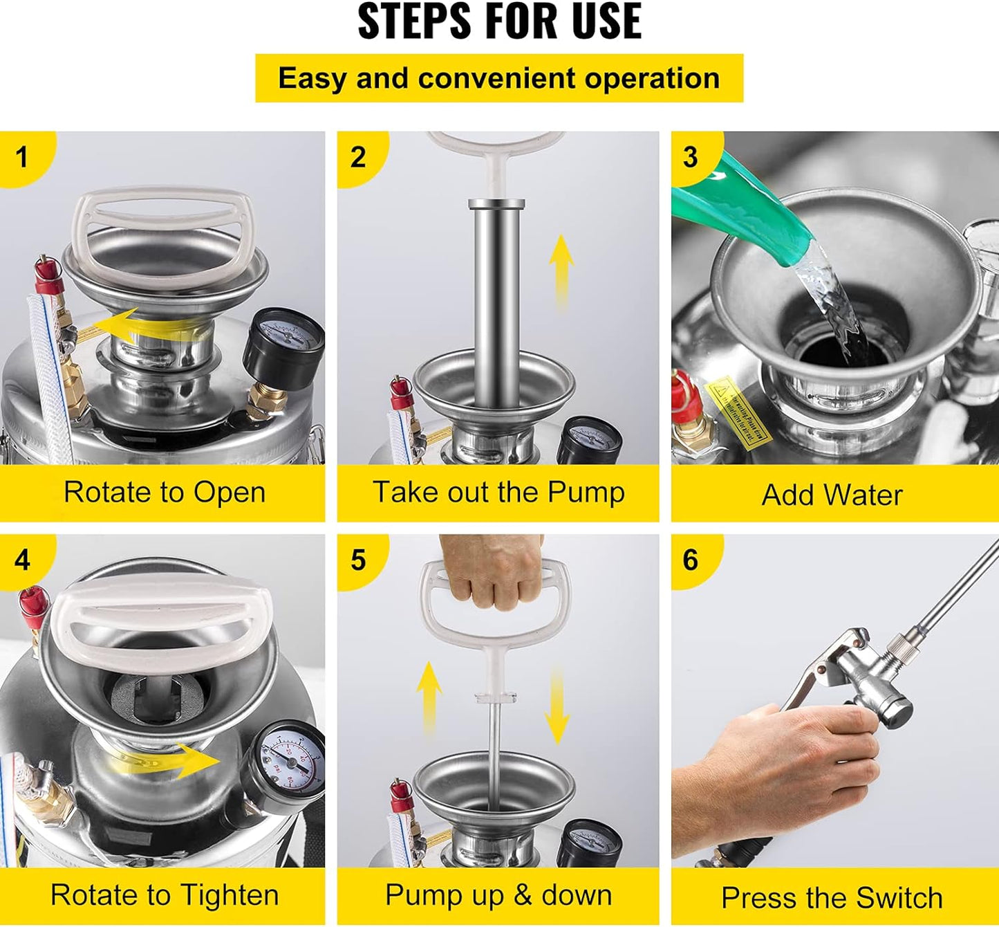 Happybuy 3 Gallon Stainless Steel Sprayer, 20" Wand & 3FT Reinforced Hose, Hand Pump Sprayer with Pressure Gauge, Safety Valve & Adjustable Nozzle, Weed Sprayers for Lawn, Gardening & Sanitizing