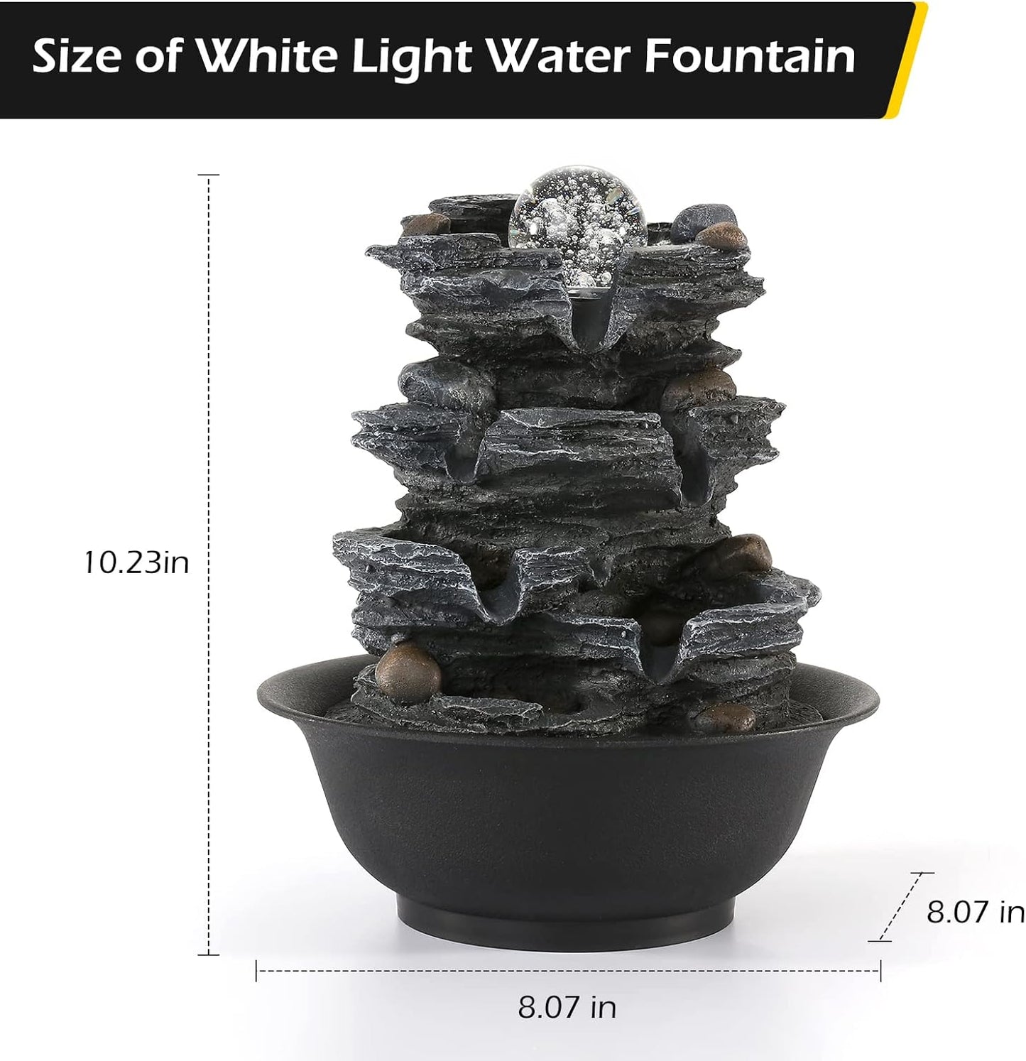Dyna-Living Tabletop Water Fountain Indoor Waterfalls Fountains with White LED Light Decorative Feng Shui Tabletop Fountain with Automatic Pump