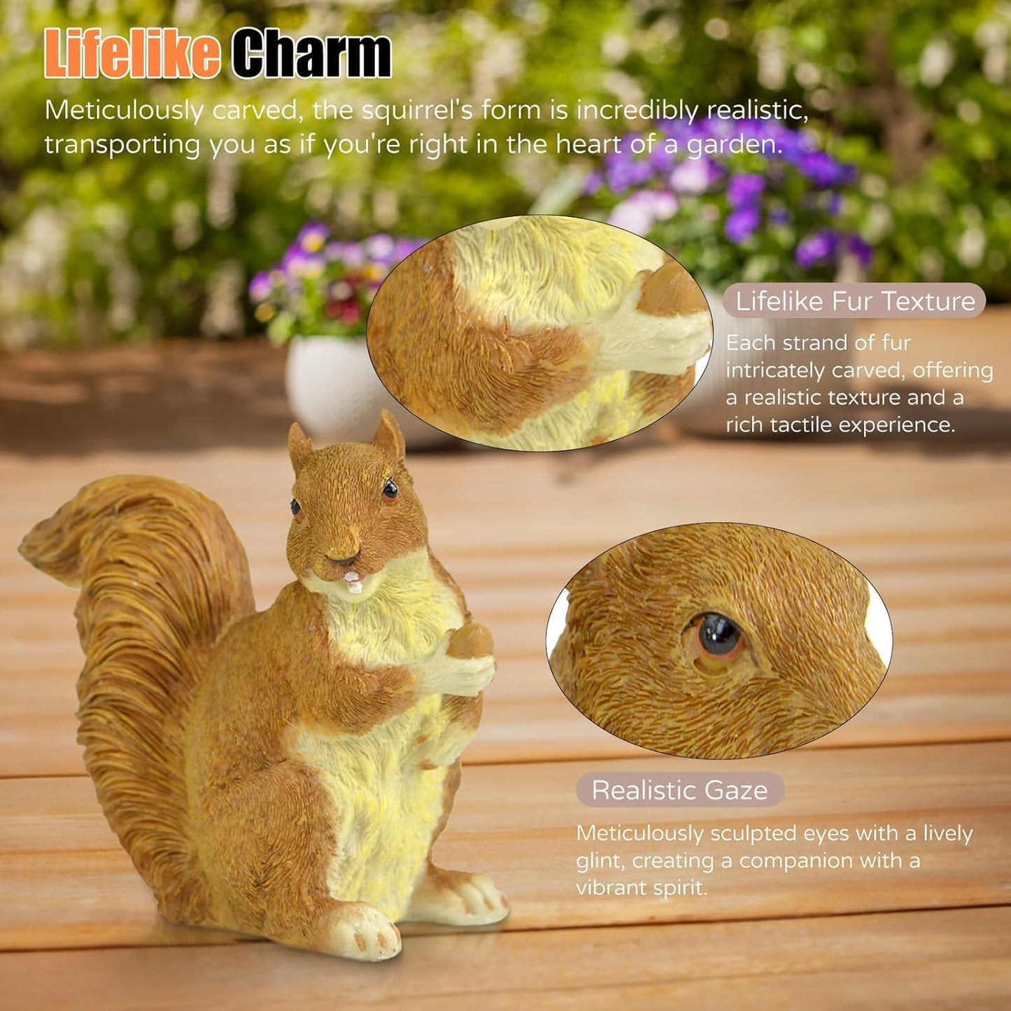 Garden Decor Polyresin Squirrel Statue with Acorn Statue - Charming Outdoor Decoration Ornament for Patio, Lawn, or Yard - Ideal for Garden Decor Enthusiasts and Nature Lovers