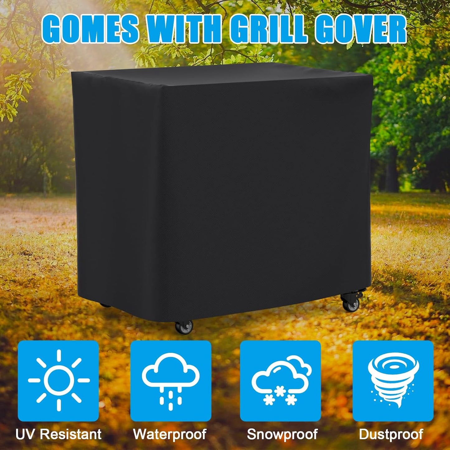 Outdoor Grill Cart 31x24x35 Pizza Oven Table for Ooni Blackstone Ninja Woodfire Flat-top Grills Stainless Steel Trolley Three-Shelf Movable Food Prep and Work Stand Table with Waterproof Cover