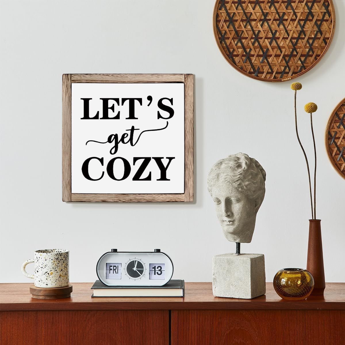 Cozy Bedroom Décor, Let's Get Cozy, Home Décor, Farmhouse Table Décor, Farmhouse Decor for Shelves, Home Decoration Sign for Shelf, Suitable for Placement on Living Room or Bedroom Shelves 9.9inch