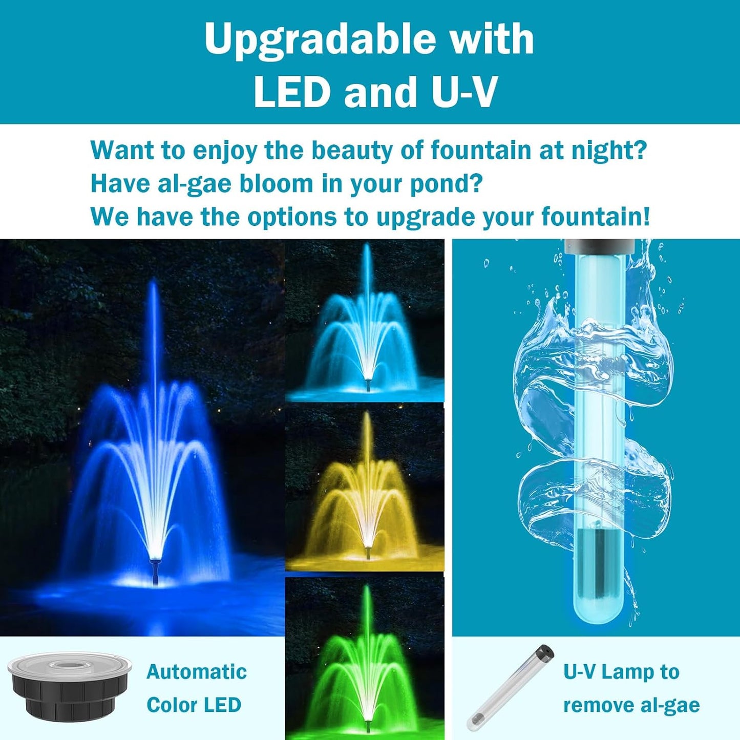 All-in-One Koi Pond Pumps for Outdoor Ponds 200-350 Gal, 400GPH Pond Fountain Kit with 3 Spray Patterns, Pond Filter Fountain Pump for Garden, Water Feature, Upgradeable for LED & U - V Lamp