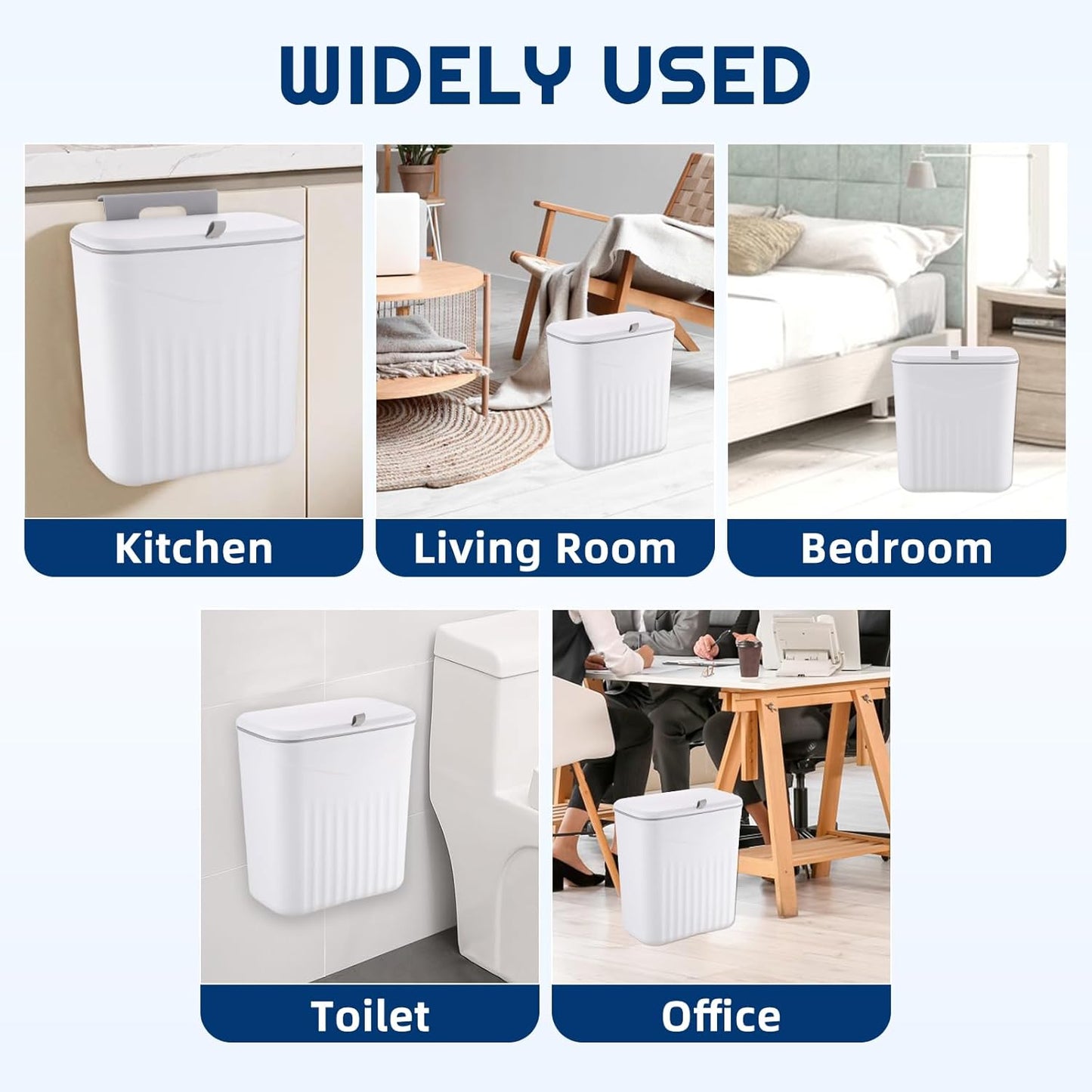 3 Pack Hanging Trash Can with Lid, Kitchen Compost Bin for Counter Top or Under Sink, Waste Basket Wall Mounted Garbage Can for Cupboard/Bathroom/Bedroom/Office/Camping (White)