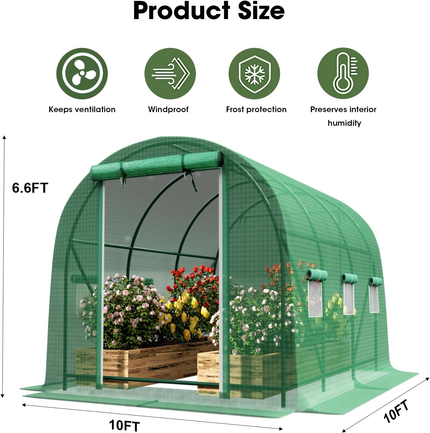Walk-in Tunnel Greenhouse,Portable Plant Hot Housewith Dual Zippered Screen Doors & 6 Screen Windows Heavy Duty Plastic Plant Warm House with Reinforced Frame (10x10x6.6 FT)
