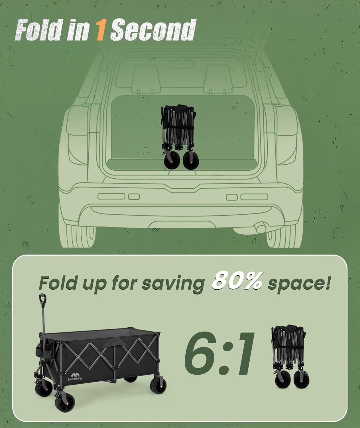 48āL Foldable Wagons Carts Extended, Collapsible Folding Wagon 500lbs Heavy Duty, 320L Large Beach Wagon, Utility Wagon with All Terrain Big Wheels for Sports, Camping, Grocery, Garden, Black