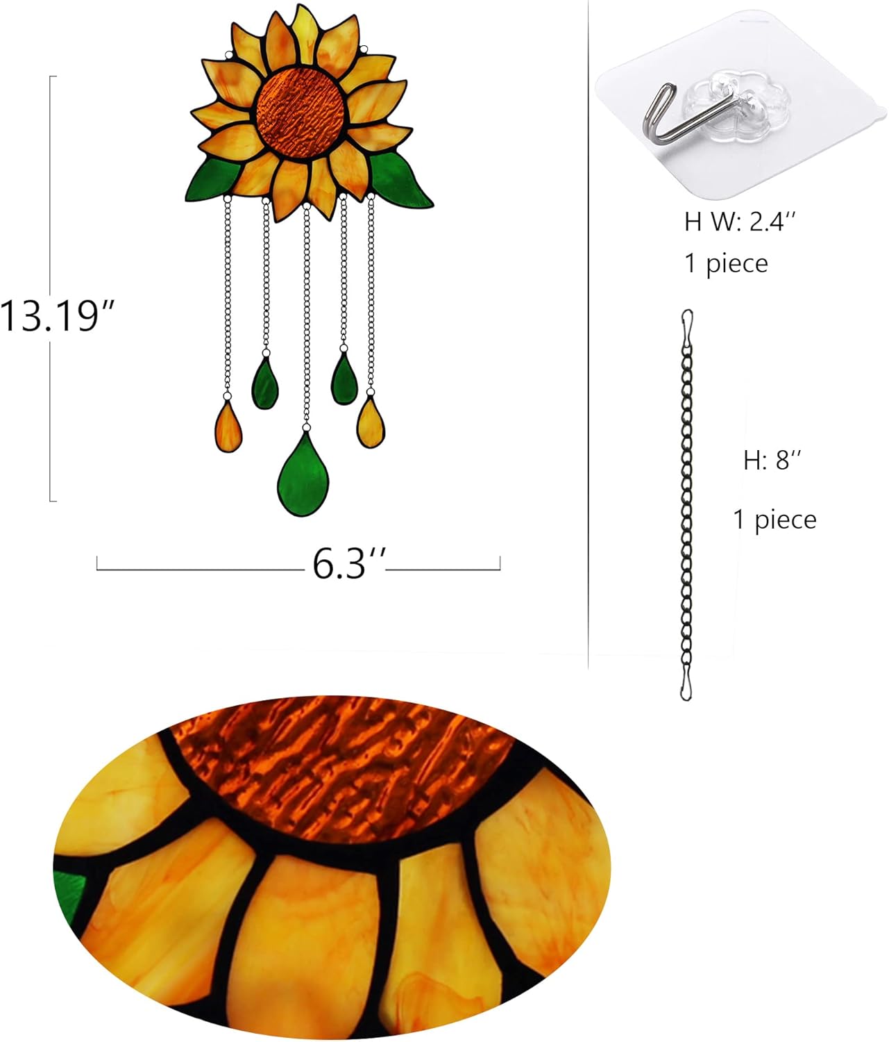 Sunflower Stained Glass Window Hanging,Sunflower Birthday Party Decorations,Outdoor Suncatcher for Patio,Kitchen and Garden Decor,Sunflower Gift for Mom,Women and Grandma