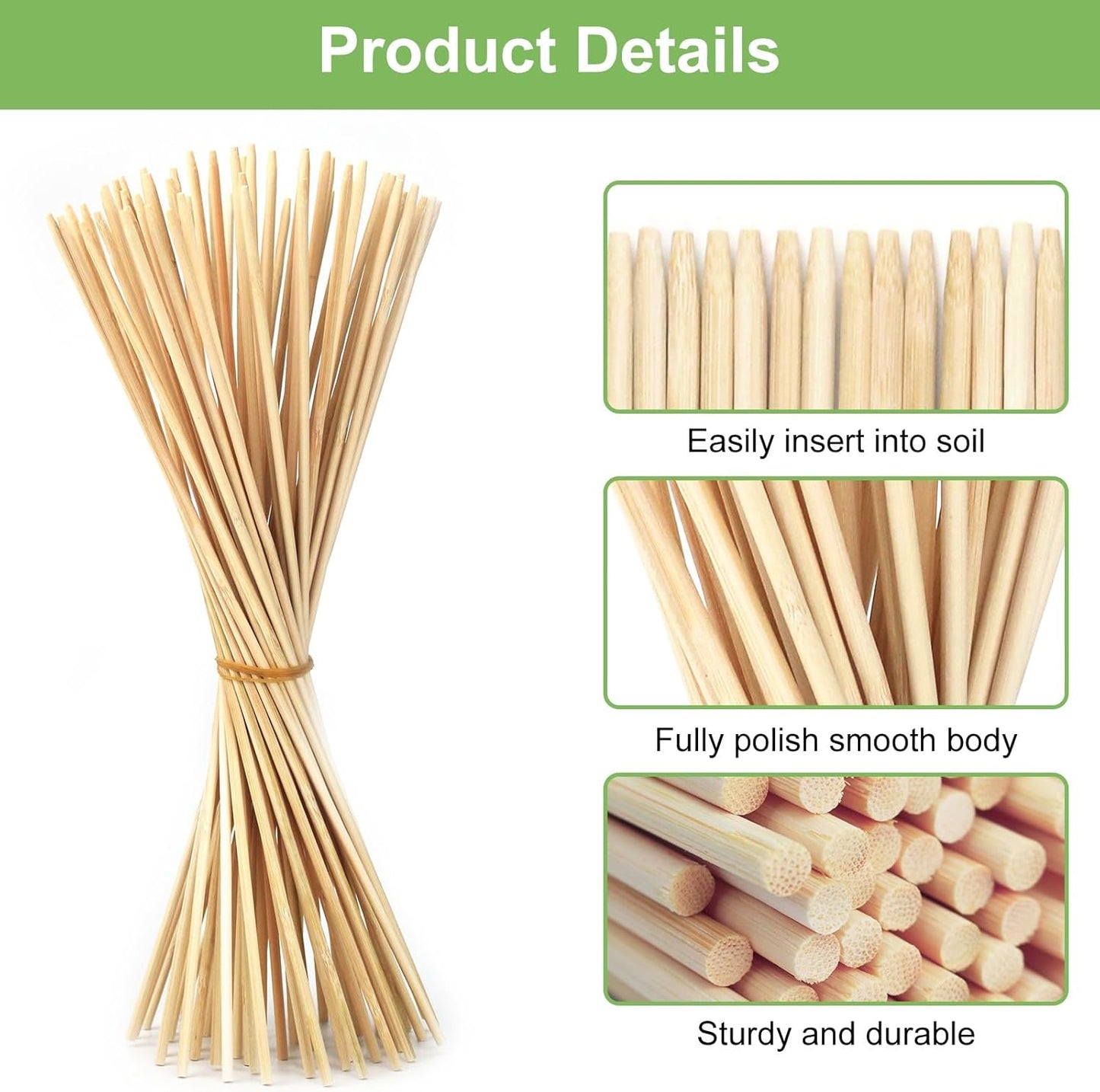 40 PCS Bamboo Plant Stakes 18 Inch, Wood Plant Support for Gardening for Potted Floral Plant, Indoor Wooden Sign Posting Garden Stick, Crafts Sticks with 40 PCS Wires(4")