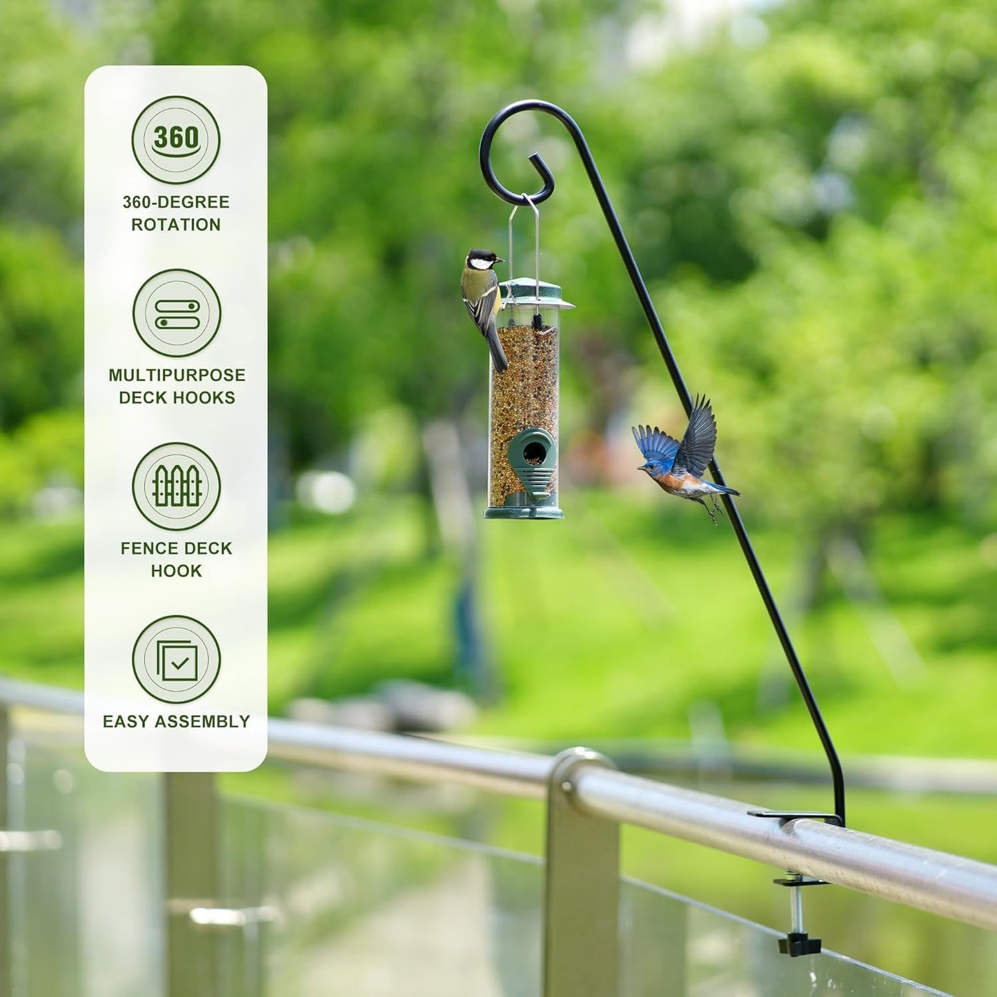 MIXXIDEA Heavy Duty Extensible Deck Hook - Adjustable for Hanging Bird Feeders, Plants, Suet Baskets, Wind Chimes, Lanterns