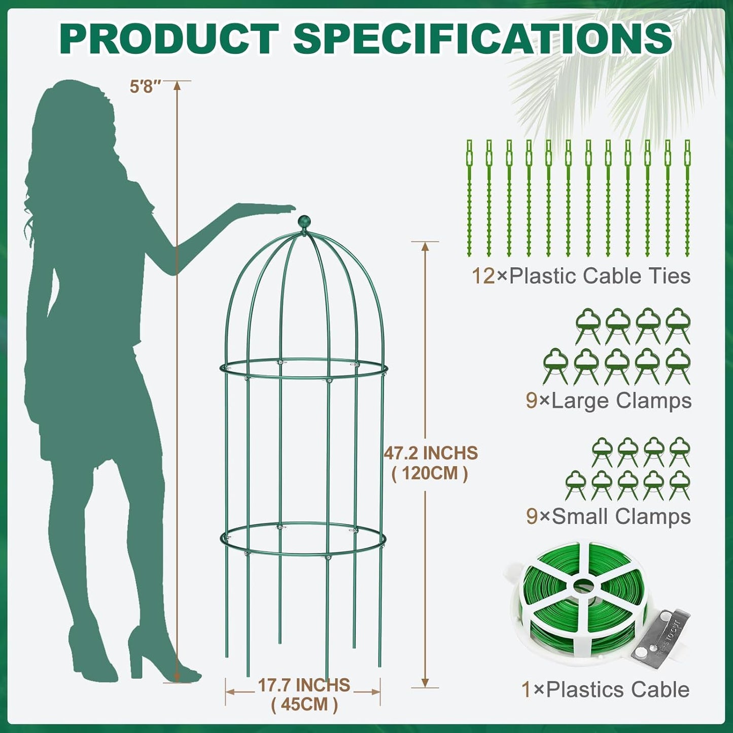 3 Pack Metal Plant Cage Support, 47" H Peony Support Tomato Cage Garden Obelisk Trellis Rose Trellis Support Tower Obelisk Garden Trellis for Clematis Vine Jasmine Support Outdoor Indoor