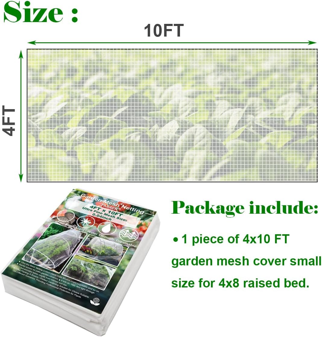 Garden Netting, Plant Covers 4x10Ft Net Ultra Fine Mesh Protection Netting for Vegetable Plants Fruits Flowers Crops Greenhouse Row Cover Raised Bed Barrier Screen Protection Net Cover