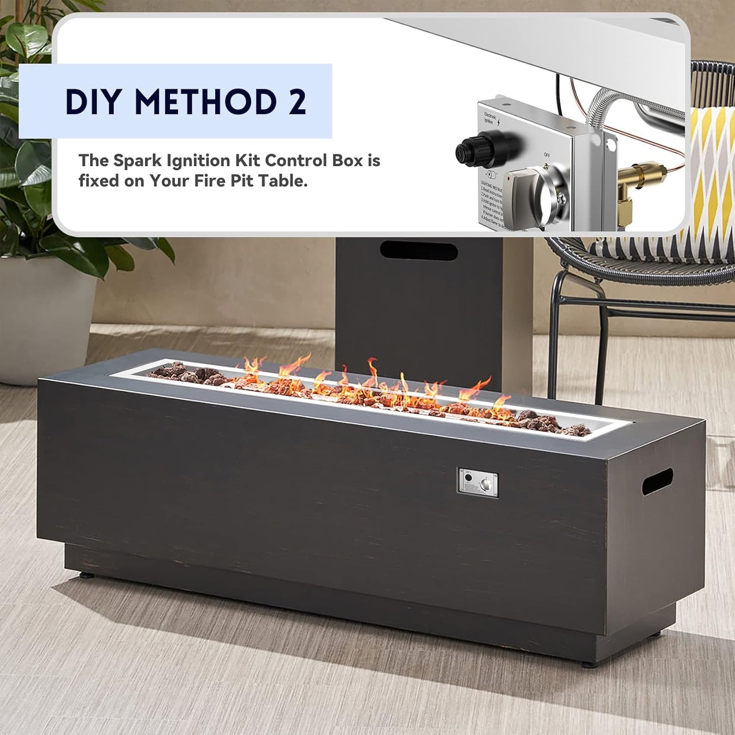 Skyflame Spark Ignition Gas Fire Pit Burner Kit, 48" Linear Stainless Steel Complete Drop-in Burner Kit with Flame Sensing, CSA Certified, Propane Regulator Connector Hose Set for Propane Tank