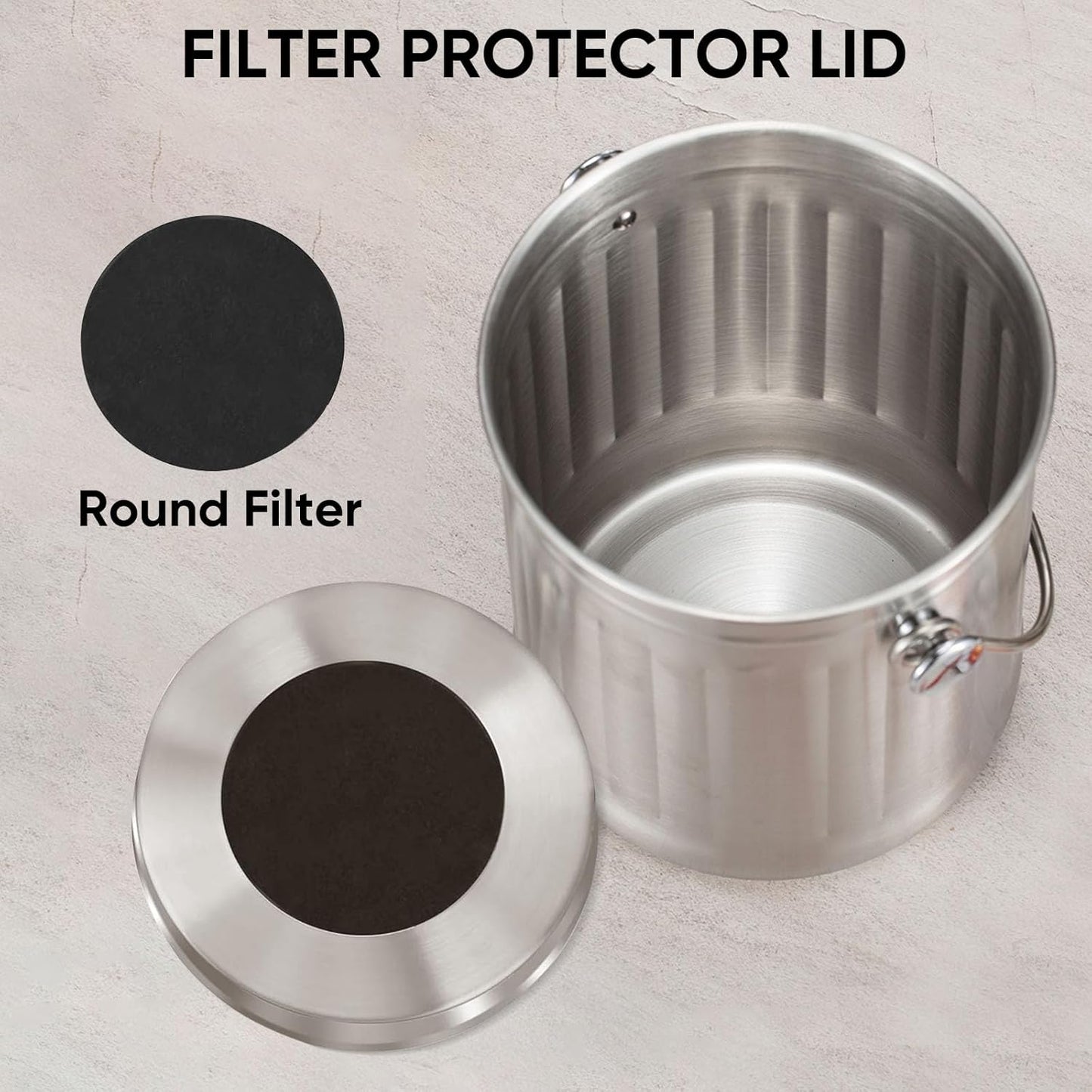 1.3 Gallon 5L Stainless Steel Compost Bin Countertop Compost Bucket Under Sink Kitchen Trash Can Composting Bucket Garbage Bin Poubelle Cuisine with Lid Charcoal Filter Indoor Silver