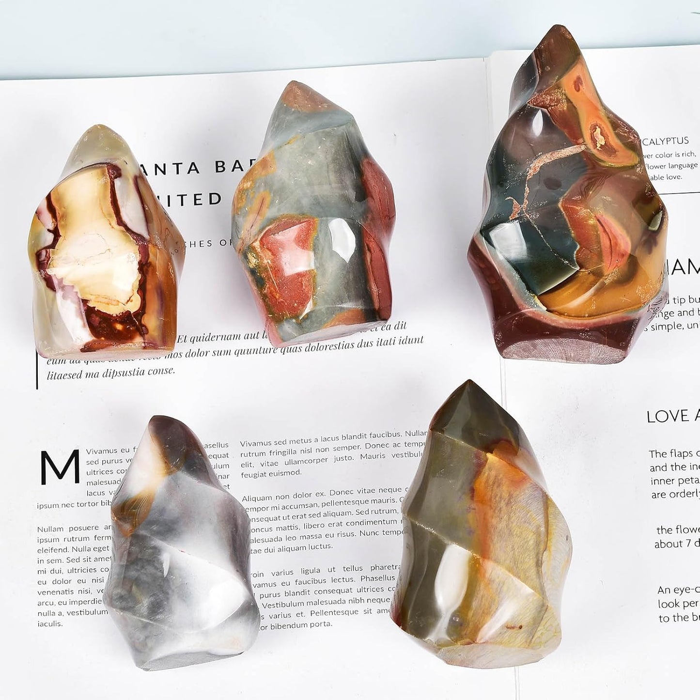 AMOYSTONE Polychrome Jasper Flame Shaped Stone Towers Obelisk Natural Healing Crystal Quartz Reiki Energy Decoration Home Office 1.0-1.5LBS
