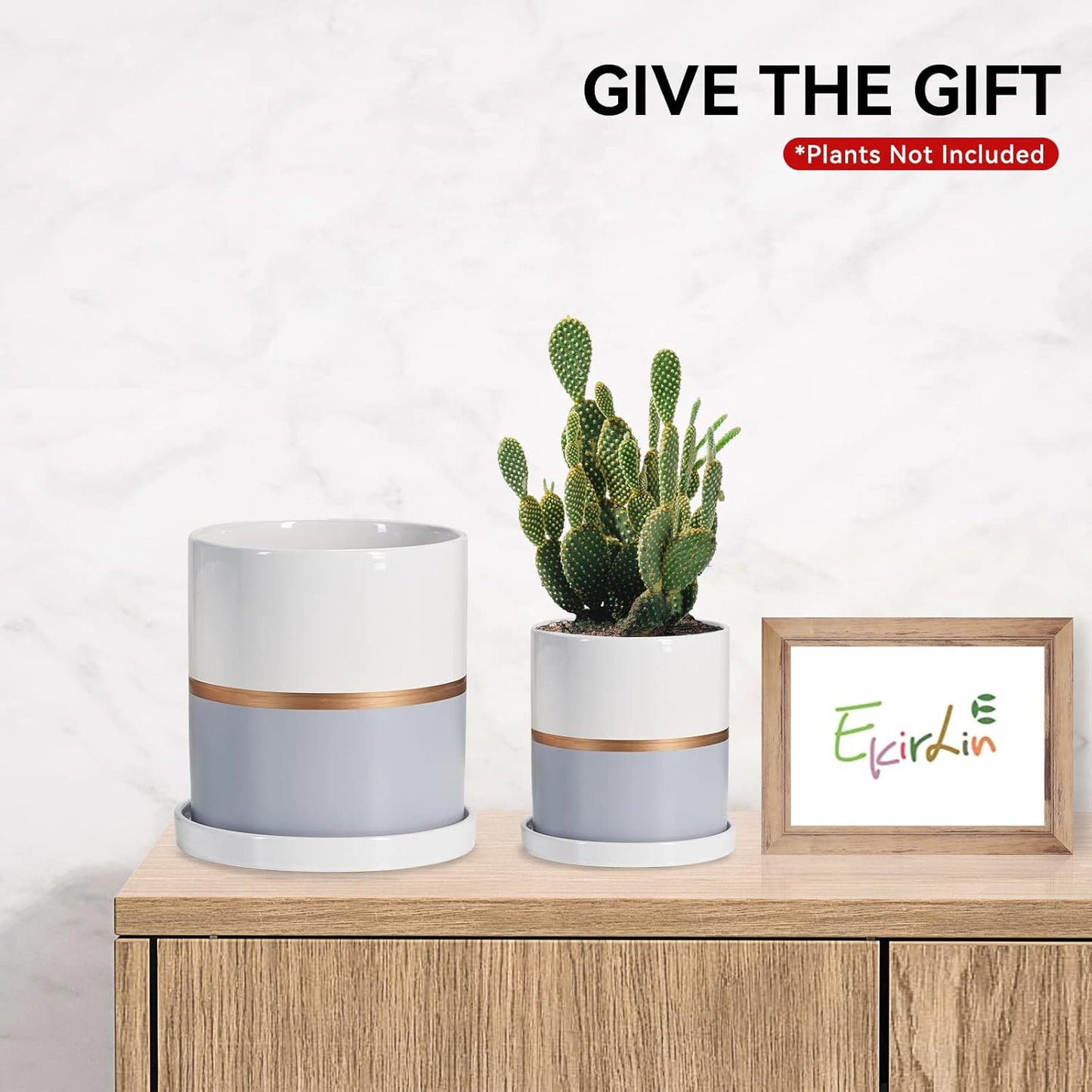 Ekirlin 4 inch Plant Pot - Ceramic Flower Planters Indoor - Modern Succulents Containers with Drain Hole Saucer, Decorate Home, Office & Outdoor (Grey)