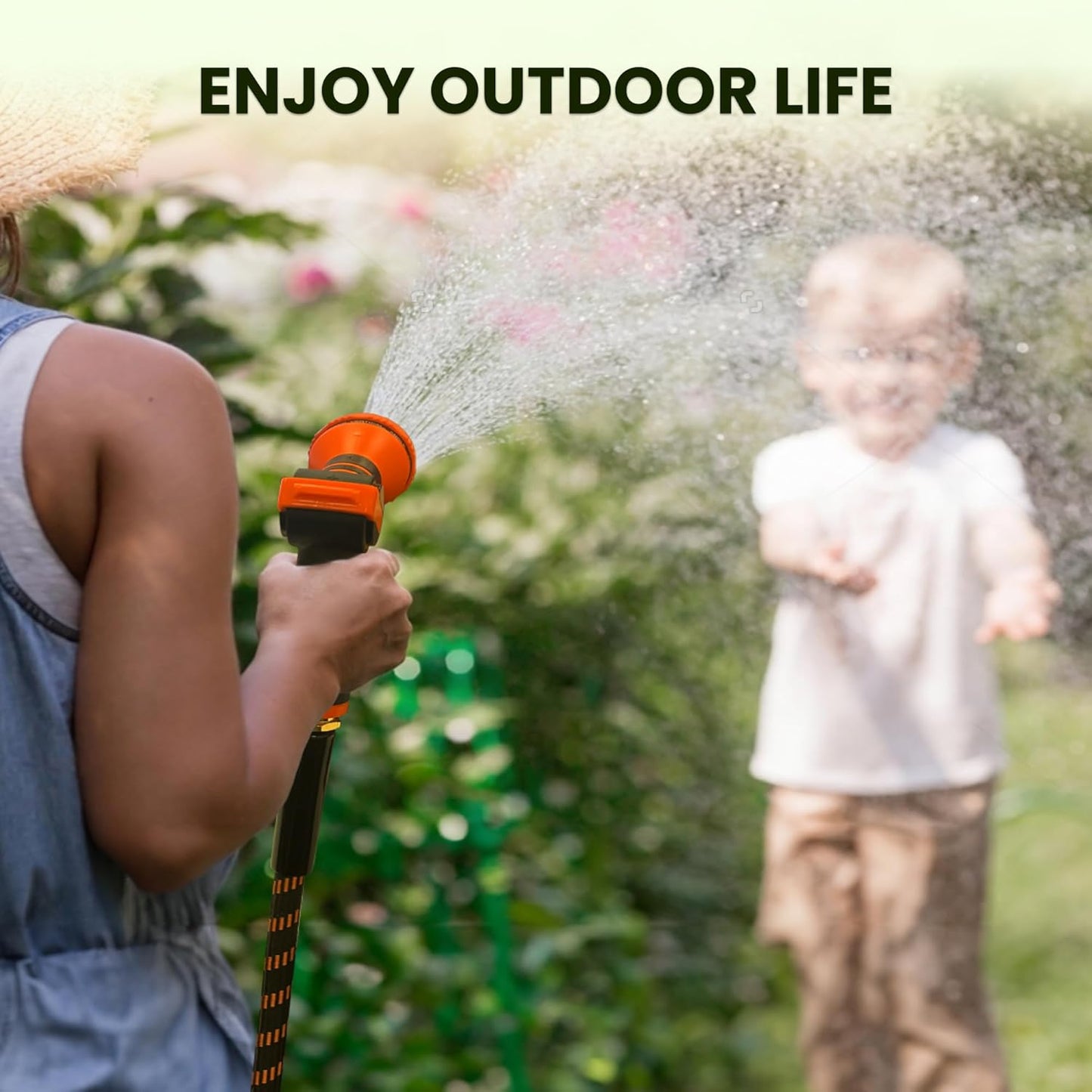 Giraffe Tools Garden Hose 75FT 1/2” Non-Expandable Lightweight Flexible Water Hoses Burst 600 psi with 9 Spray Function Nozzle Heavy Duty Hose