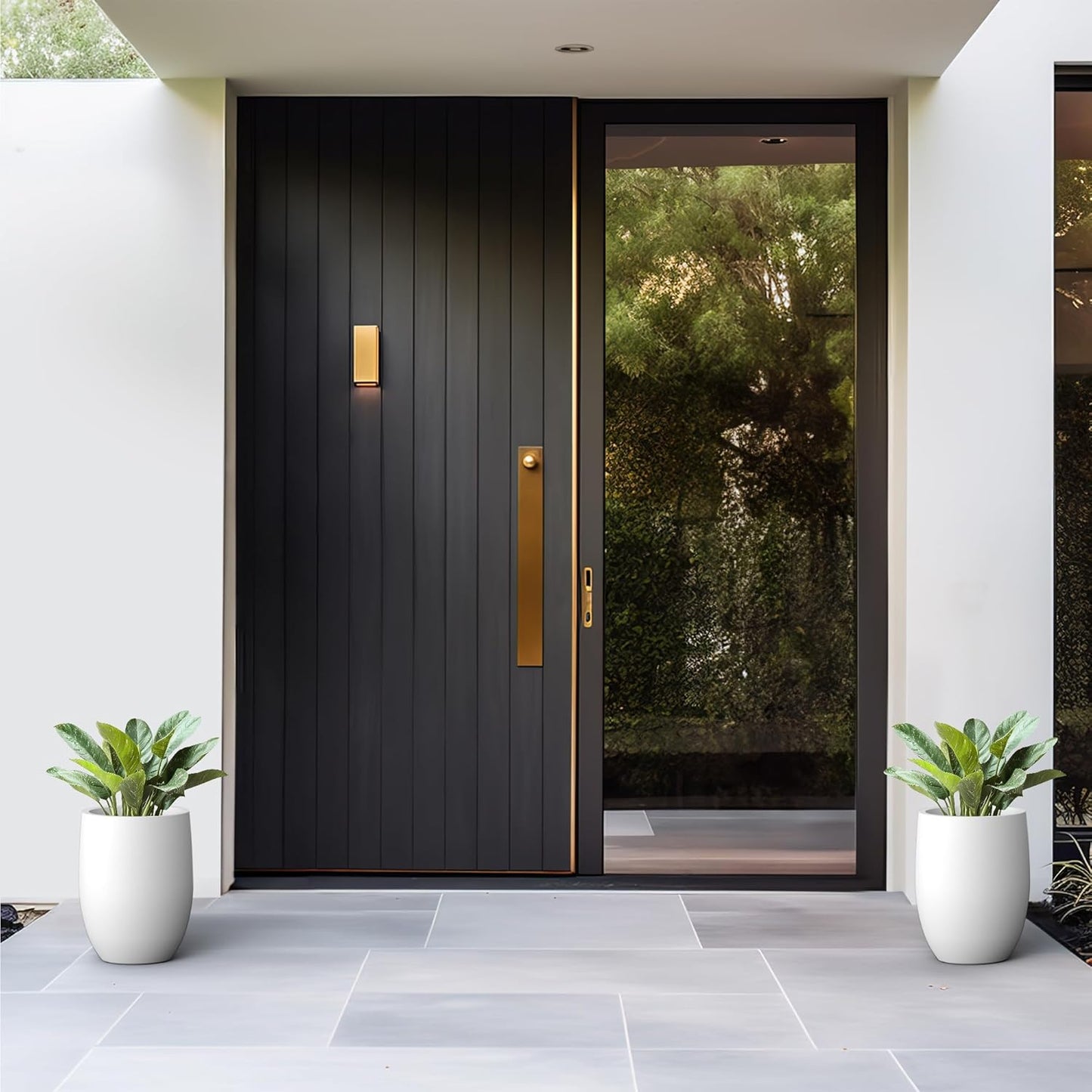 Kante 11.8 Inch Tall Concrete Planter, Large Indoor Outdoor Plant Pot with Drainage, Smooth White Finish with Aqua Blue Interior, Ideal for Porch, Home, Garden, Patio