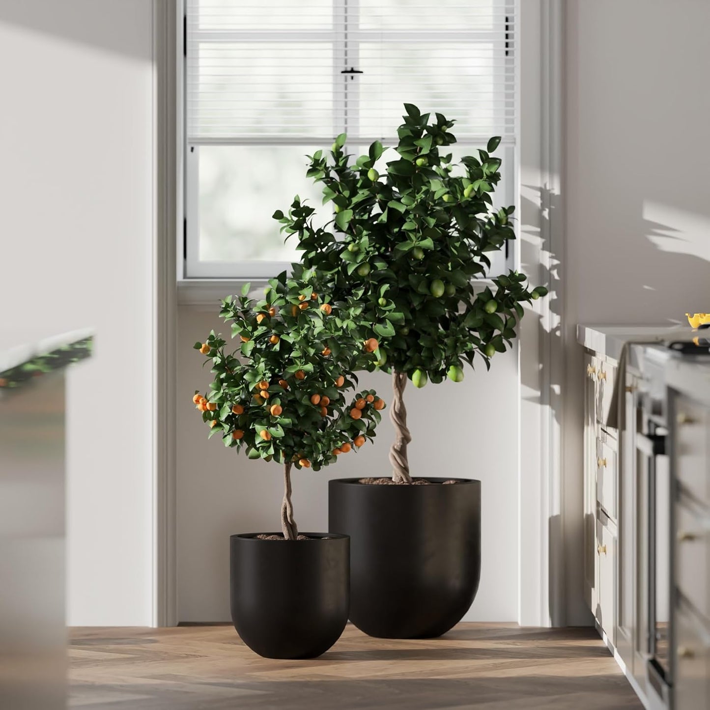 DTY Signature Mount Antero Lightweight and Durable Modern Fiberstone Bullet Shaped Planter Indoor & Outdoor Drainage Hole & Rubber Plug Weather Resistant, 12" H x 12" Dia, 10.2" Opening - Small, Black