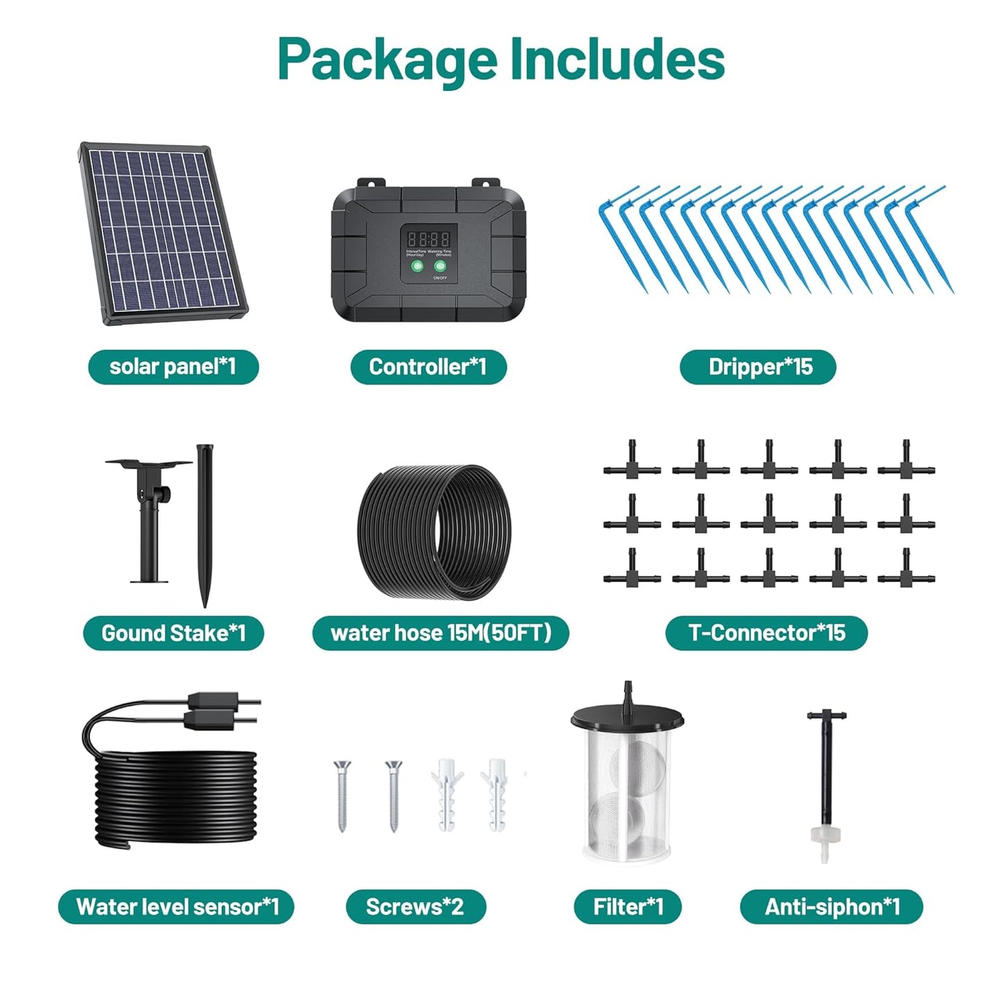 Automatic Drip Irrigation Kit, 8W Solar Irrigation System for Garden with Digital Programmable Timing Modes, Solar Watering System Take Care Your Plants