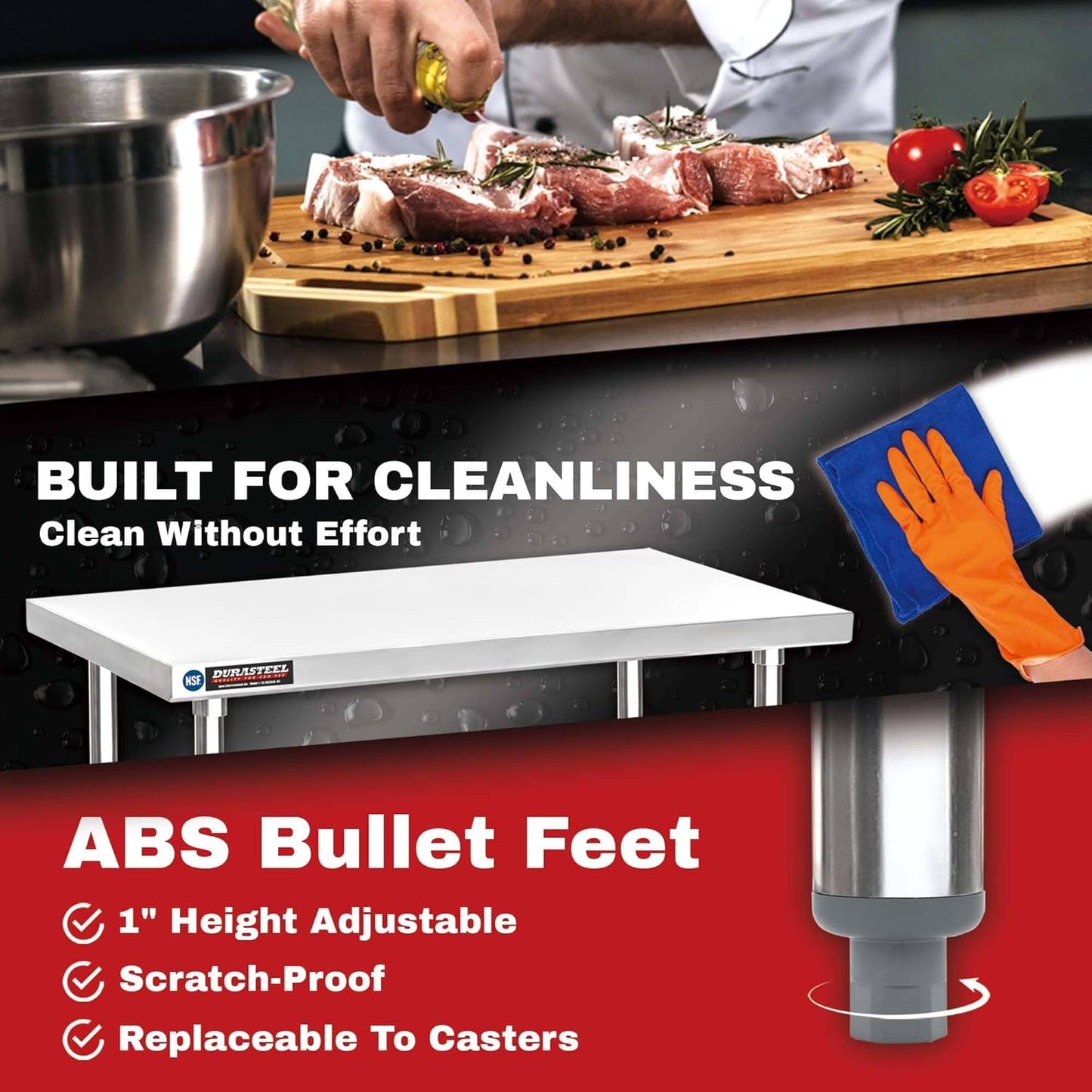 DuraSteel Food Prep Stainless Steel Table - 30 x 48 Inch Commercial Metal Workbench with Adjustable Under Shelf - NSF Certified - for Restaurant, Warehouse, Home, Kitchen, Garage