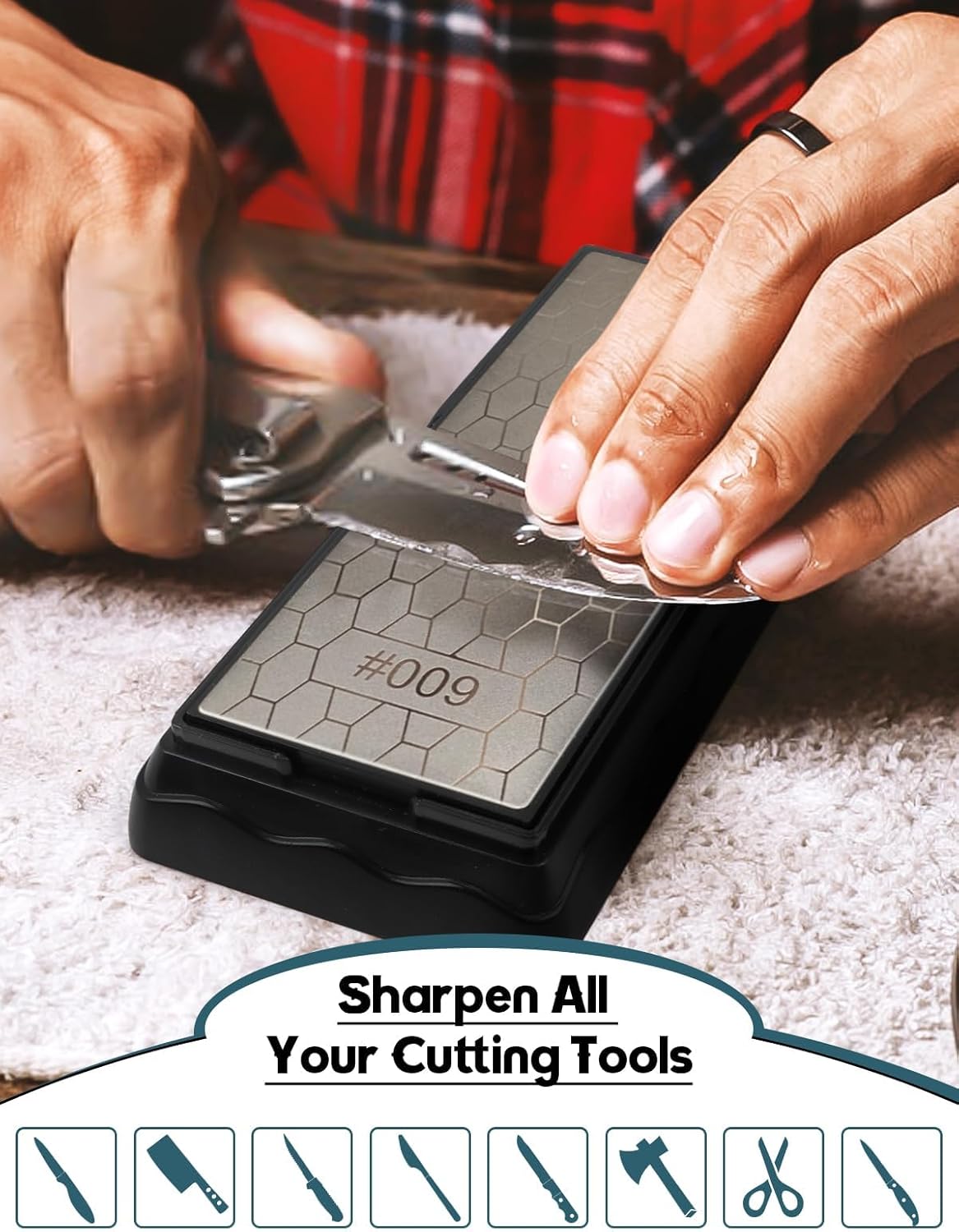 Double-Sided Diamond Sharpening Stone, Kalolary Knife Sharpener Stone Diamond Plate Stone with Non-slip Base & Replaceable Grit Plate for Knives Outdoor Camp Kitchen Sharpen Tool (400/1000# 600/1200#)