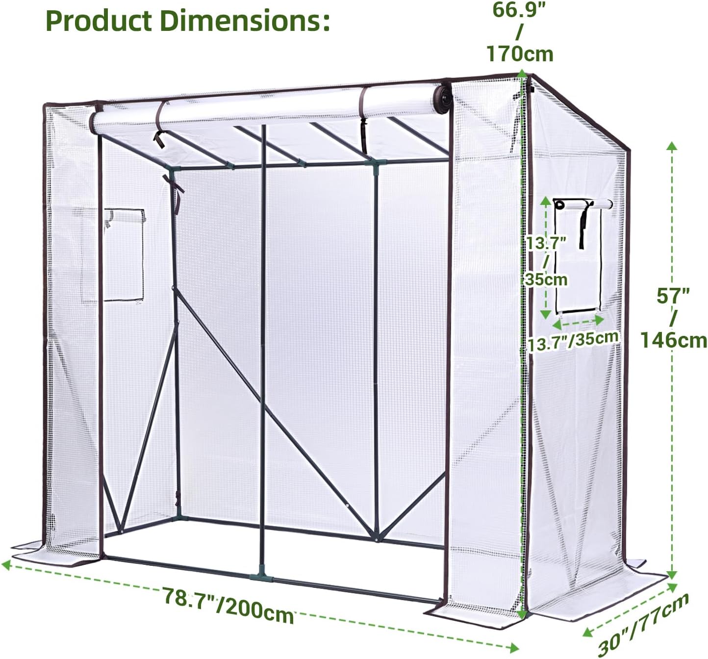 Ohuhu Tomato Greenhouse for Outdoors: Portable Lean to Green House Heavy Duty with Roll-Up Zippered Door, Tall Plastic Greenhouses for Outside Plants Growing Shed Tent for Backyard, 6.6x2.5x5.6 FT