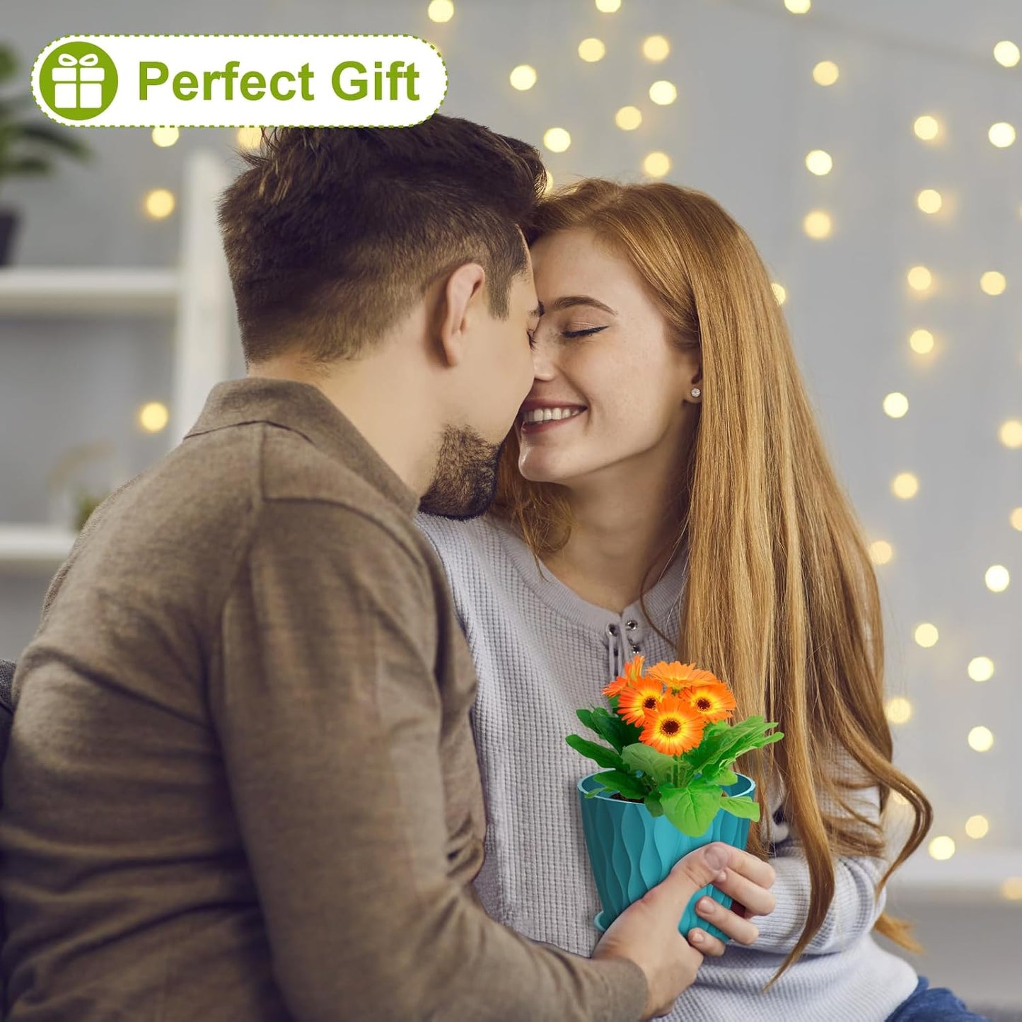 4 inch Small Plastic Nursery Pots, 5 Pack Water Ripples Flower Pots for Indoor Plants, Plant Pots with Drainage Holes and Saucers, Seedling Starter Planters for House Plants, Blue Green