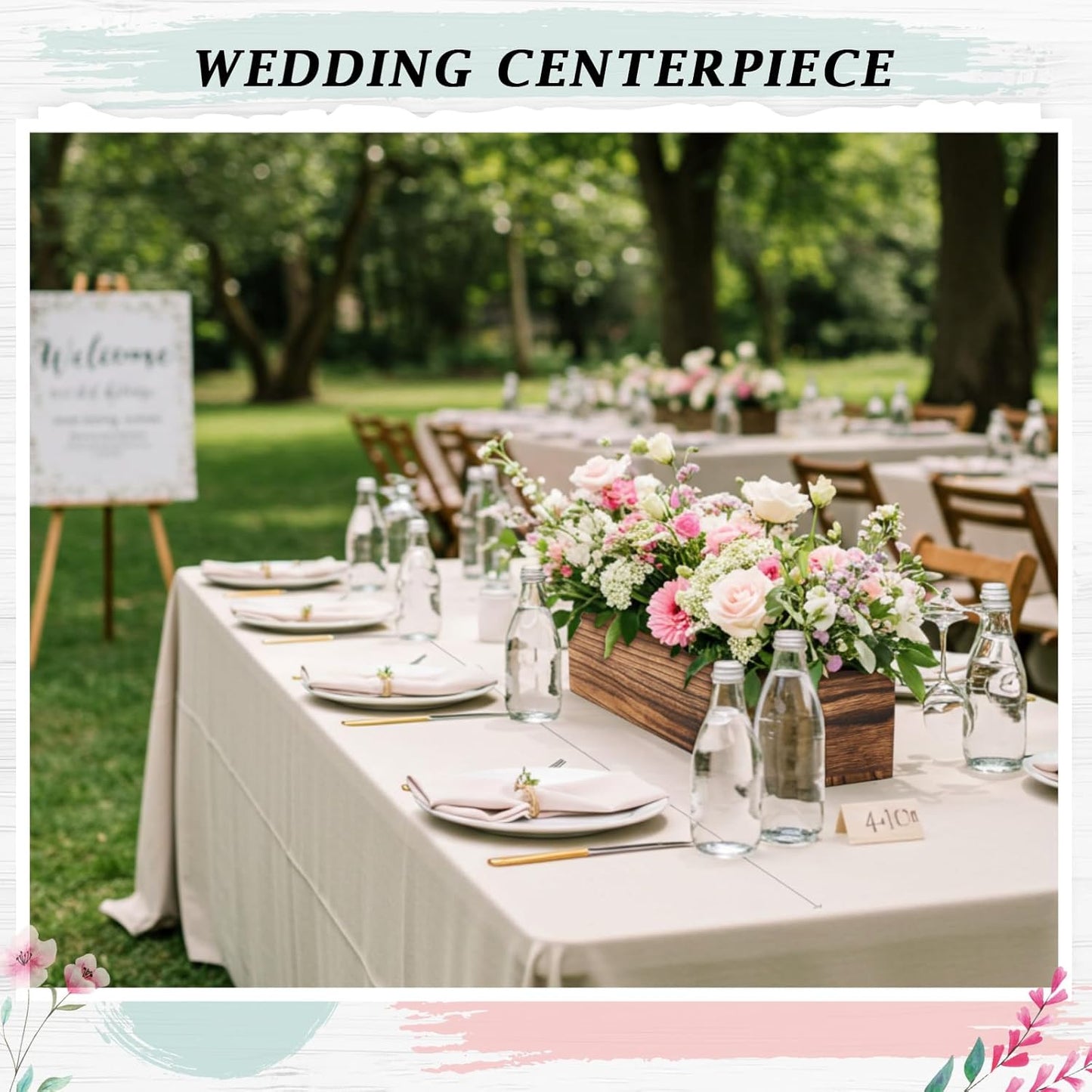 Dandat 1 Set Wood Boxes for Centerpieces 16x4 Inch Rectangle Wooden Planter Box Rustic Wood Planter with Removable Plastic Liner Floral Foam Blocks for Centerpieces Home Wedding Garden Decor