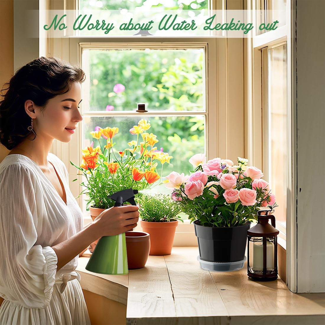 20 Pack Plant Pots, 6 Inch Plastic Plant Planter with Saucers and Mesh Mats, Durable Flower Pots with Drainage Holes Perfect for Indoor Outdoor, Black