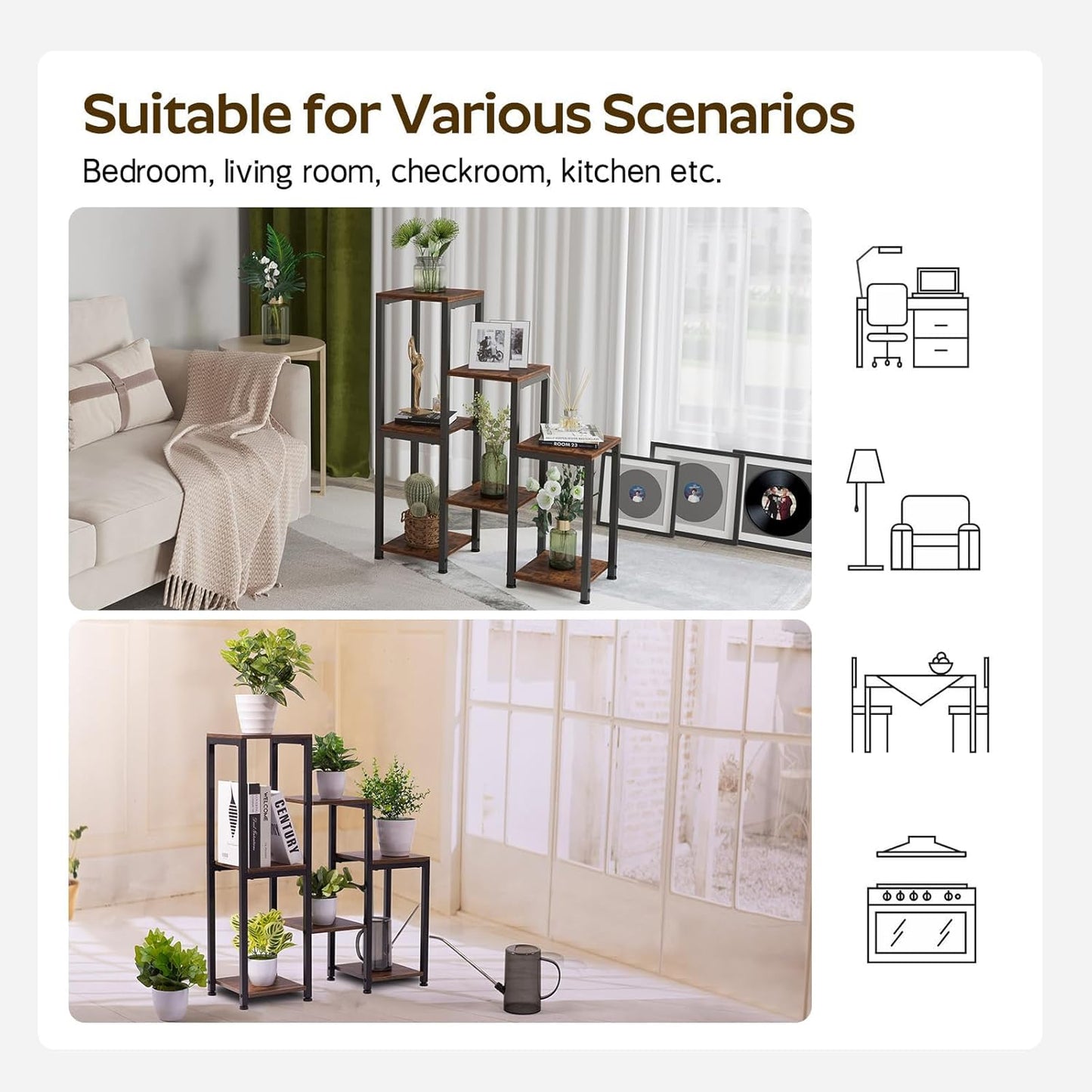 3 Tier-7 Potted Plant Stand Indoor, Plant Stands for Indoor Plants Multiple, Corner Plant Shelf for Living Room, Tiered Plant Holder, Metal Plant Table