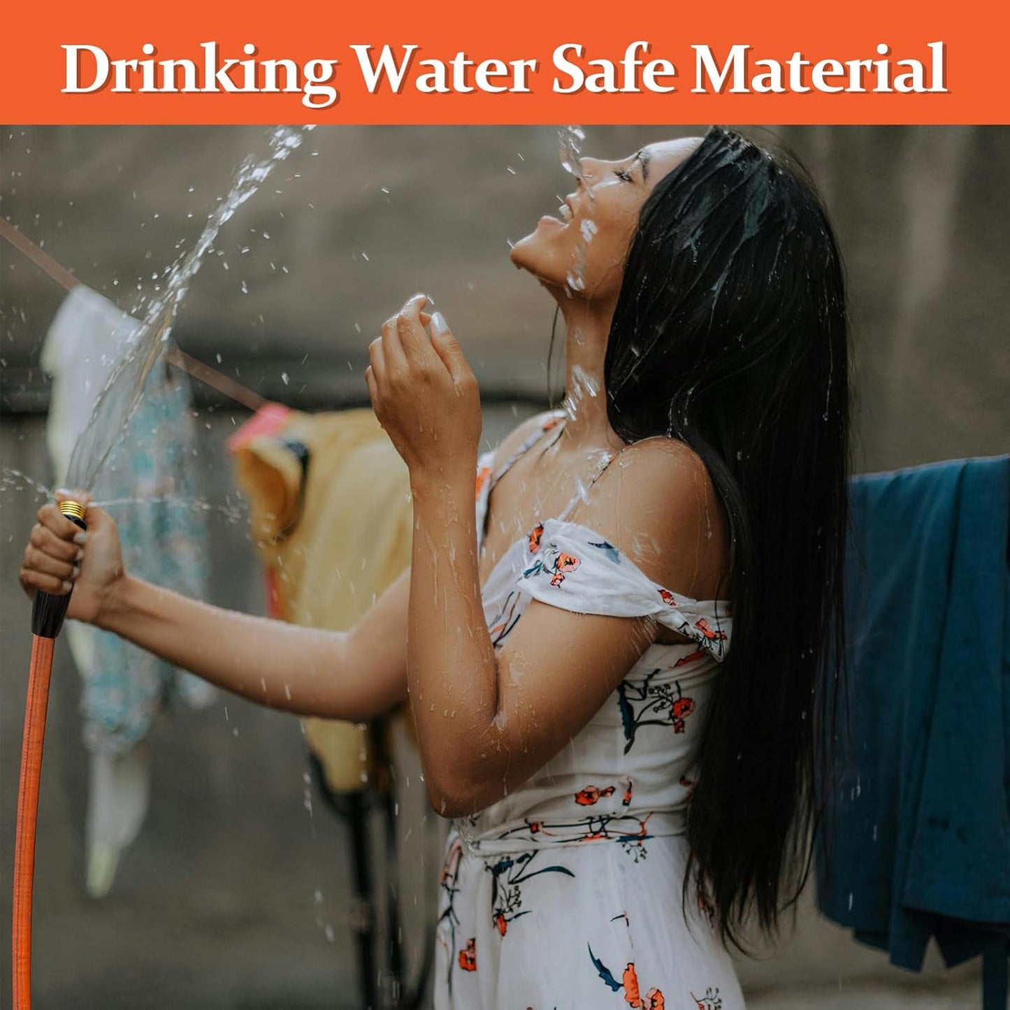 Garden Hose 25ft Made of TPE(Not PVC), with 10 Patterns Sprayer Nozzle, Flexible Water Hose with Swivel-Handle, Solid Brass Fittings, Non-Shrinking, Drinking Water Safe Material, All-weather